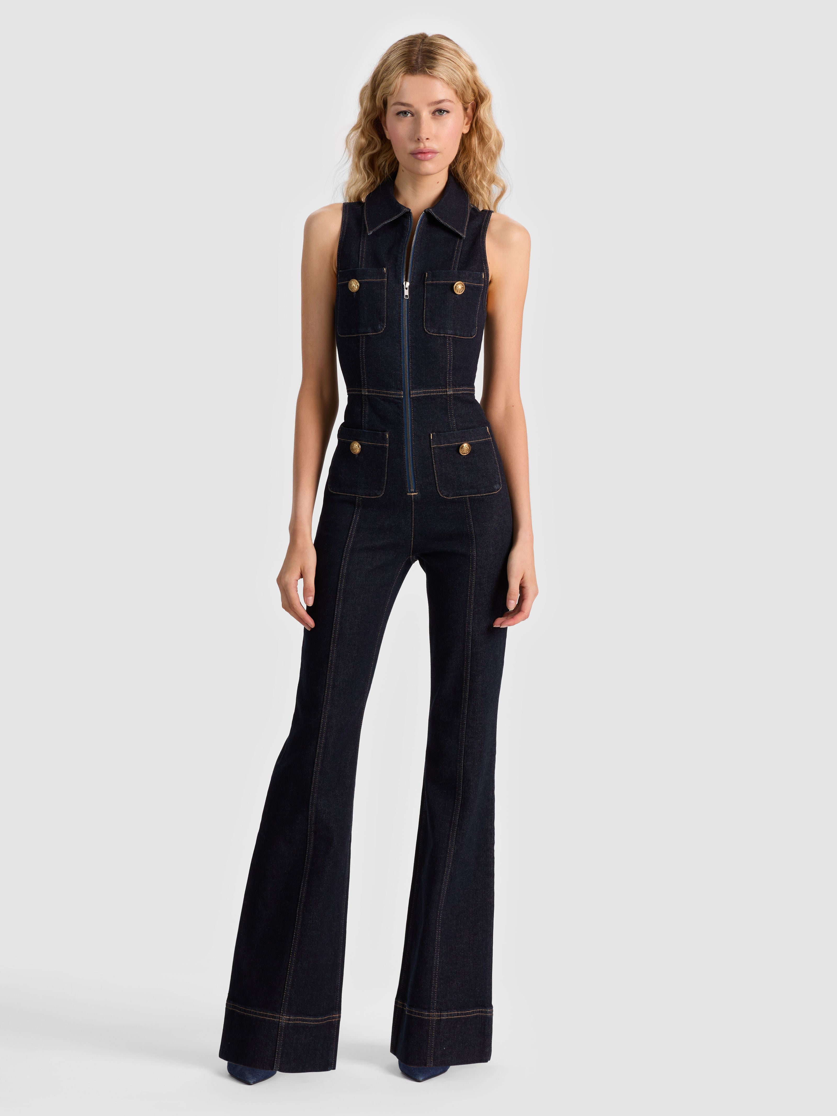 RACHEL SLEEVELESS DENIM JUMPSUIT-ALICE + OLIVIA