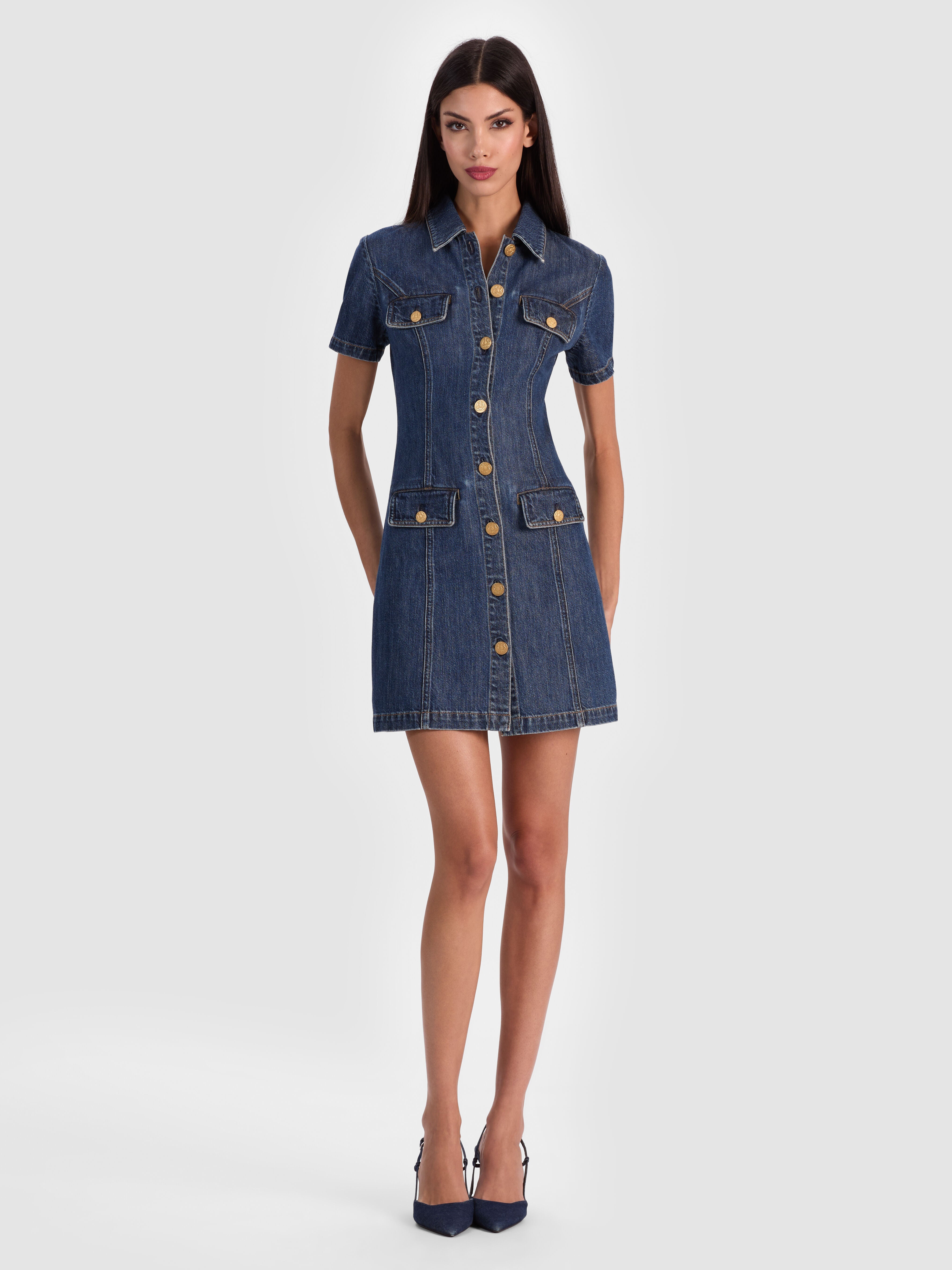 JAMIE DENIM MINI DRESS-ALICE + OLIVIA