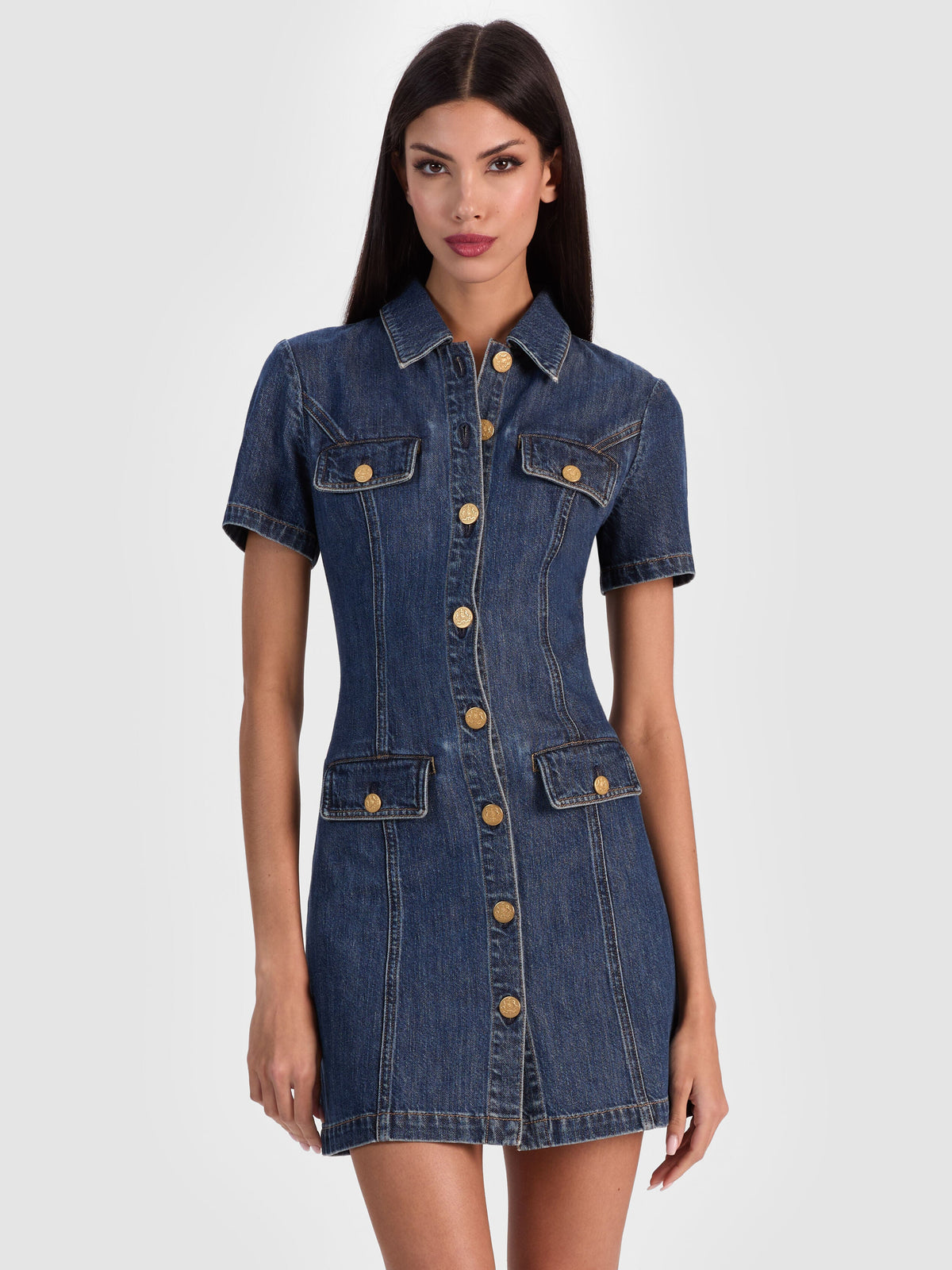 JAMIE DENIM MINI DRESS-ALICE + OLIVIA