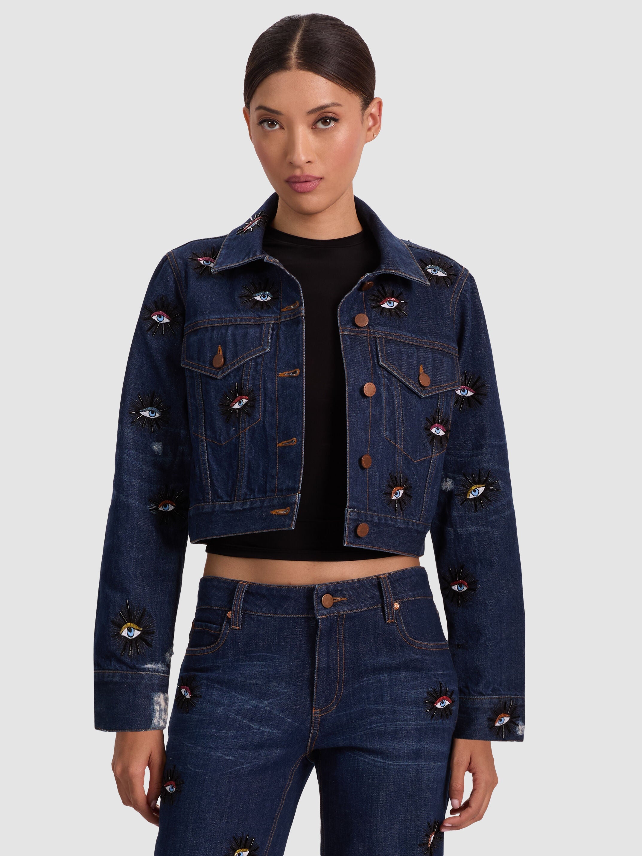 CHLOE EMBELLISHED DENIM JACKET-CATHERINE DARK-ALICE + OLIVIA