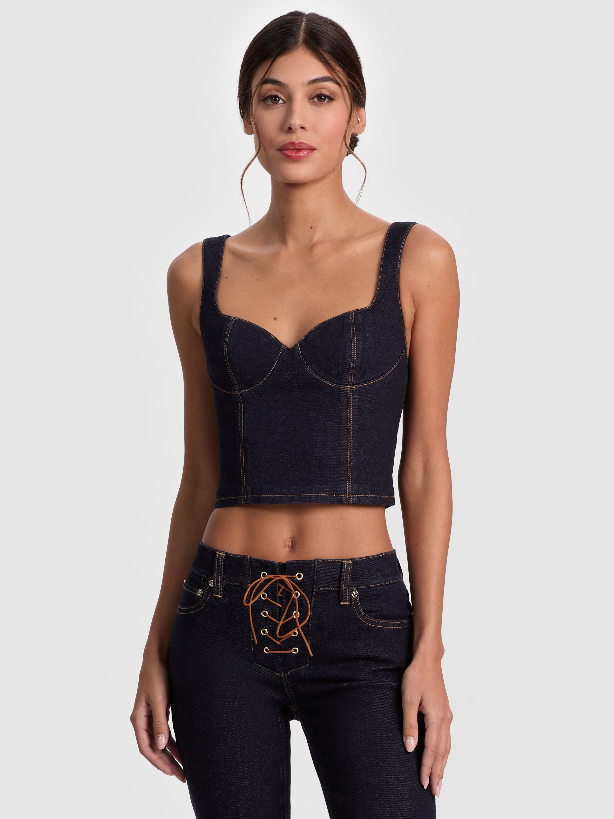 AVA SWEETHEART DENIM BUSTIER-DARK RINSE-ALICE + OLIVIA