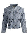 FINELY LASER-CUT DENIM SHIRT-ALICE + OLIVIA