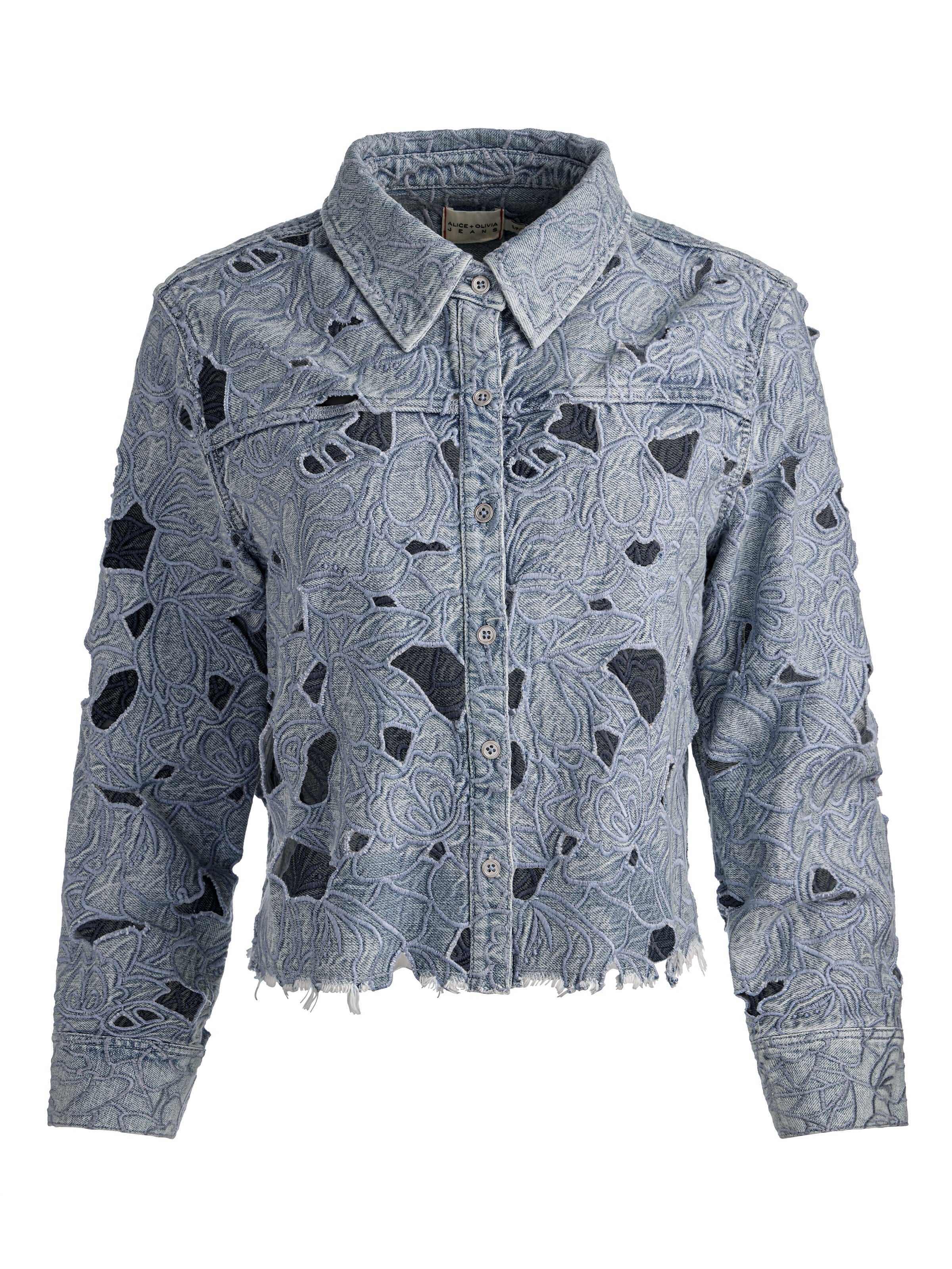 FINELY LASER-CUT DENIM SHIRT-ALICE + OLIVIA