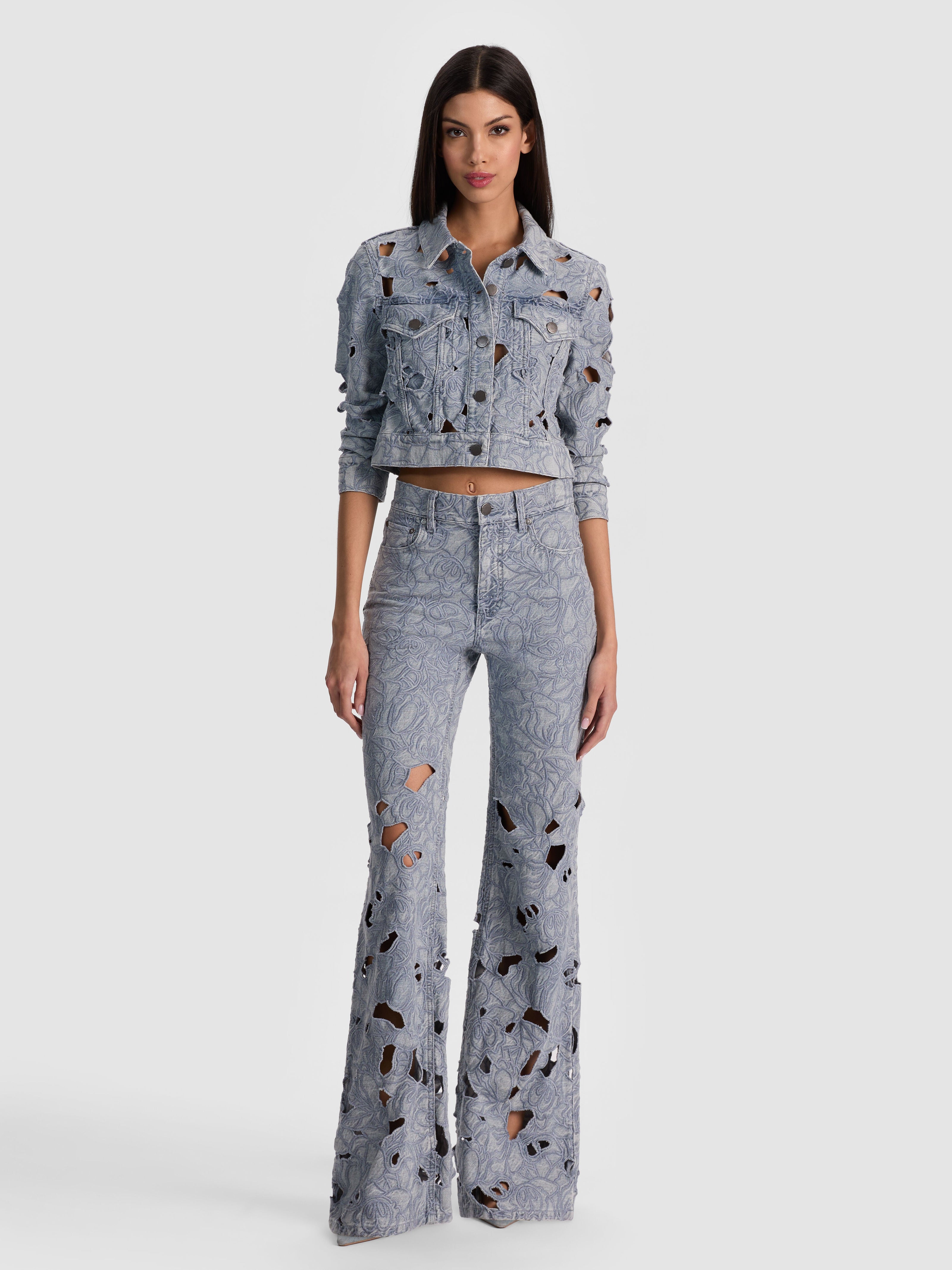 CHIC LASER-CUT JEAN-ROCKSTAR BLUE-ALICE + OLIVIA