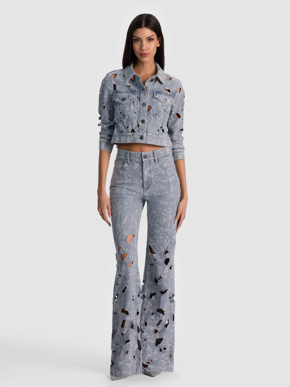CHLOE LASER-CUT DENIM JACKET-ALICE + OLIVIA