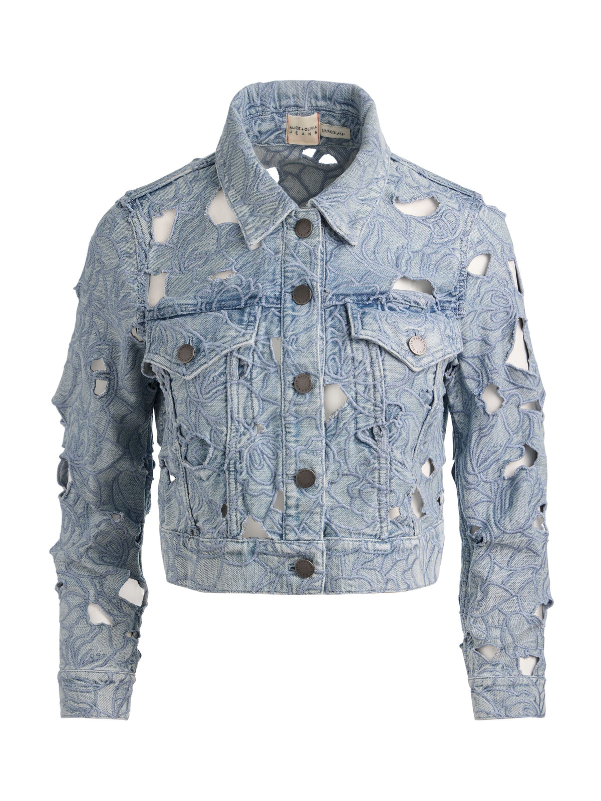 CHLOE LASER-CUT DENIM JACKET-ALICE + OLIVIA