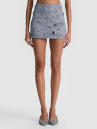 RUBI LASER-CUT DENIM SKIRT - ROCKSTAR BLUE