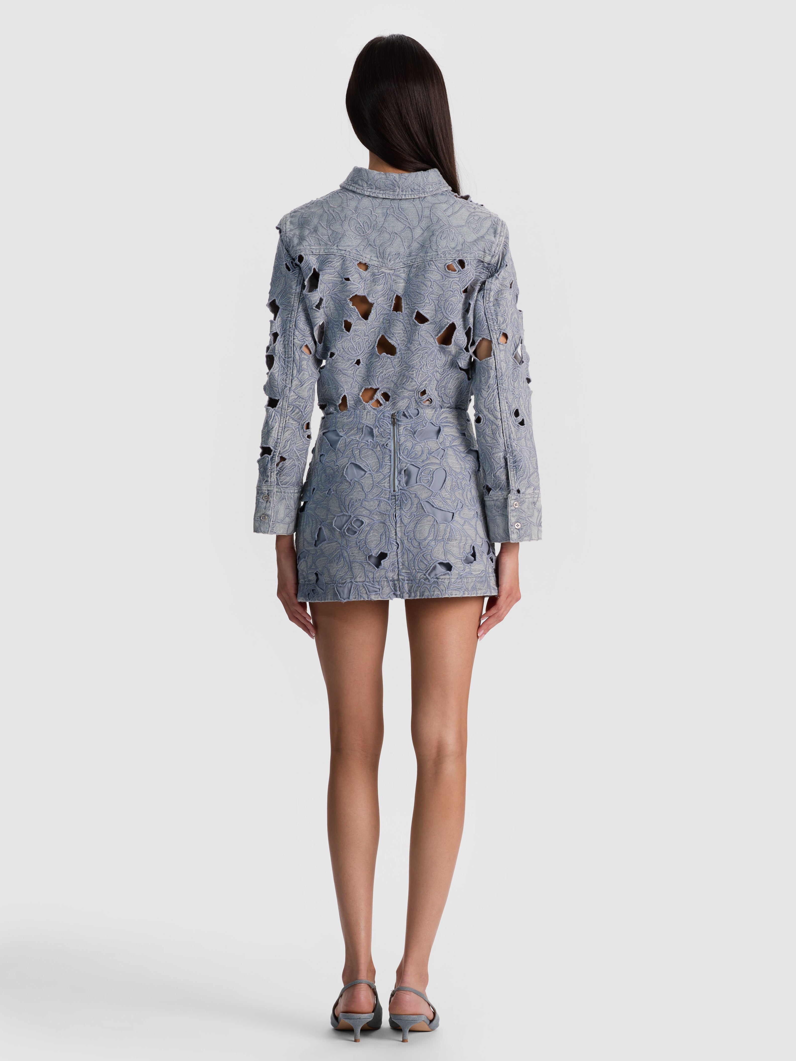 RUBI LASER-CUT DENIM SKIRT-ALICE + OLIVIA