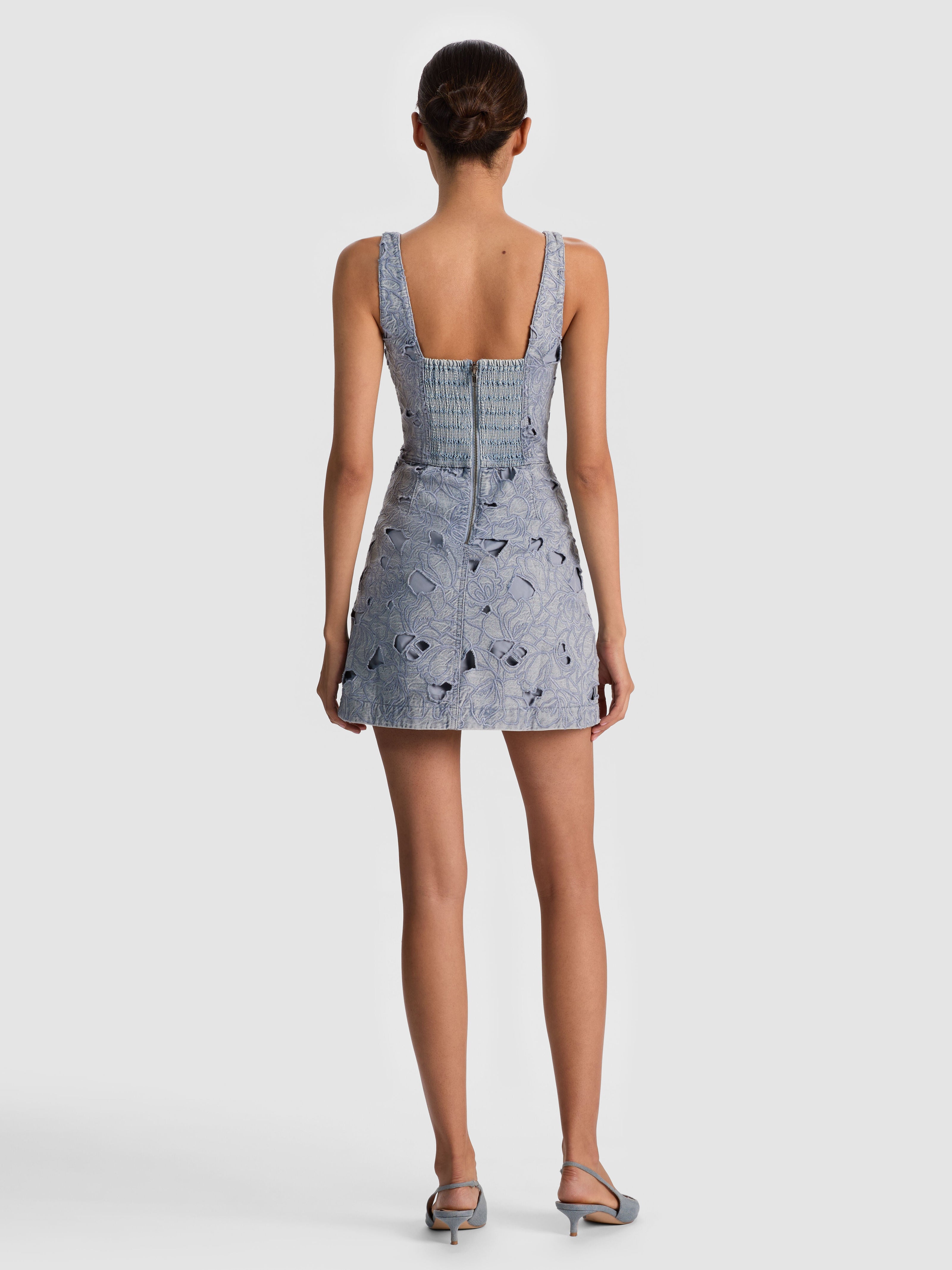 MARYANN LASER-CUT DENIM DRESS-ALICE + OLIVIA