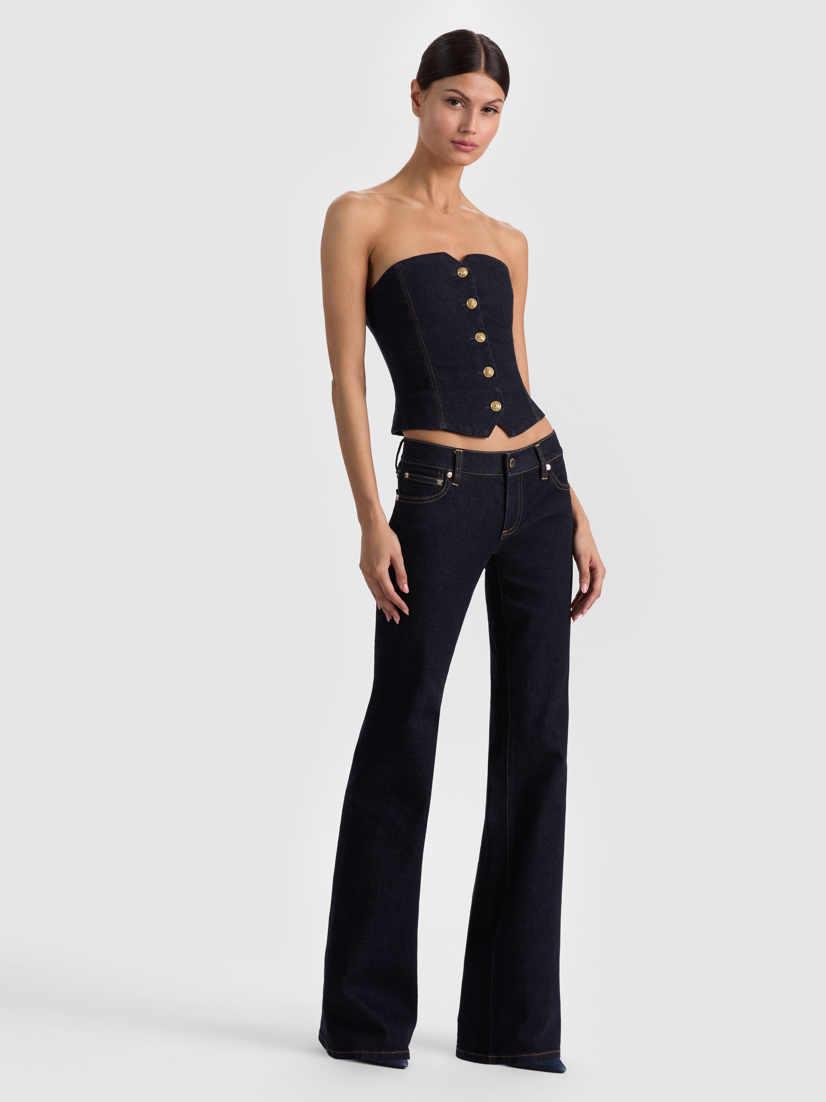 KELCEY STRAPLESS DENIM VEST-DARK RINSE-ALICE + OLIVIA