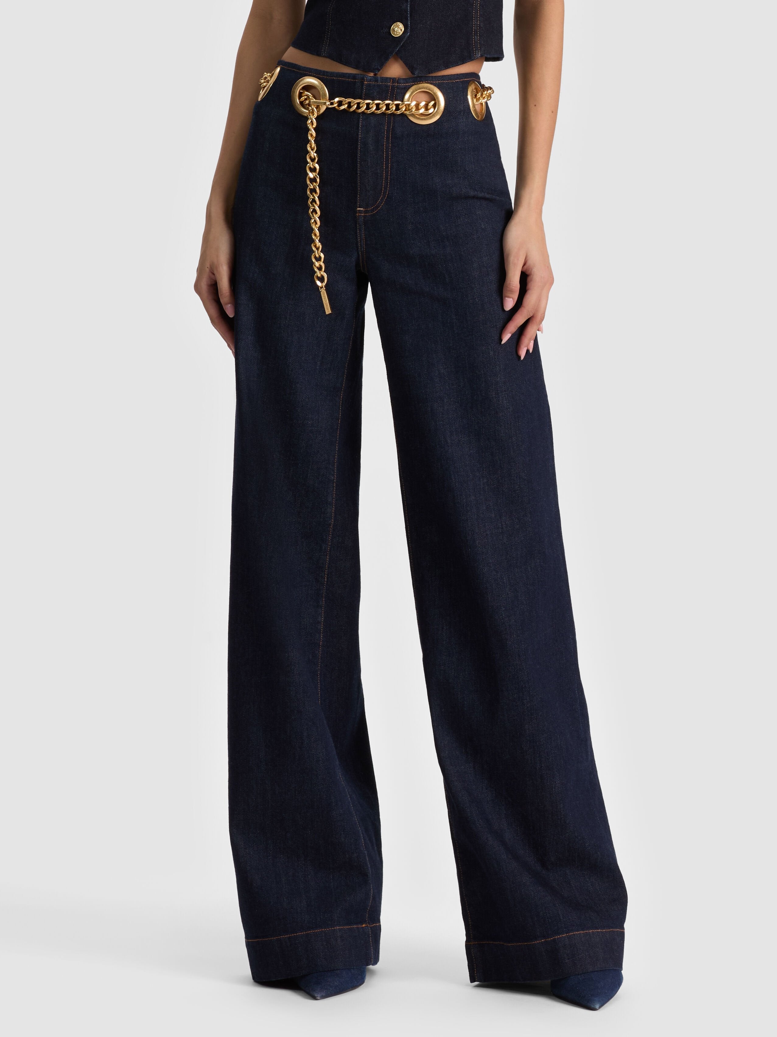 JASPER CHAIN BELT JEAN-DARK RINSE-ALICE + OLIVIA