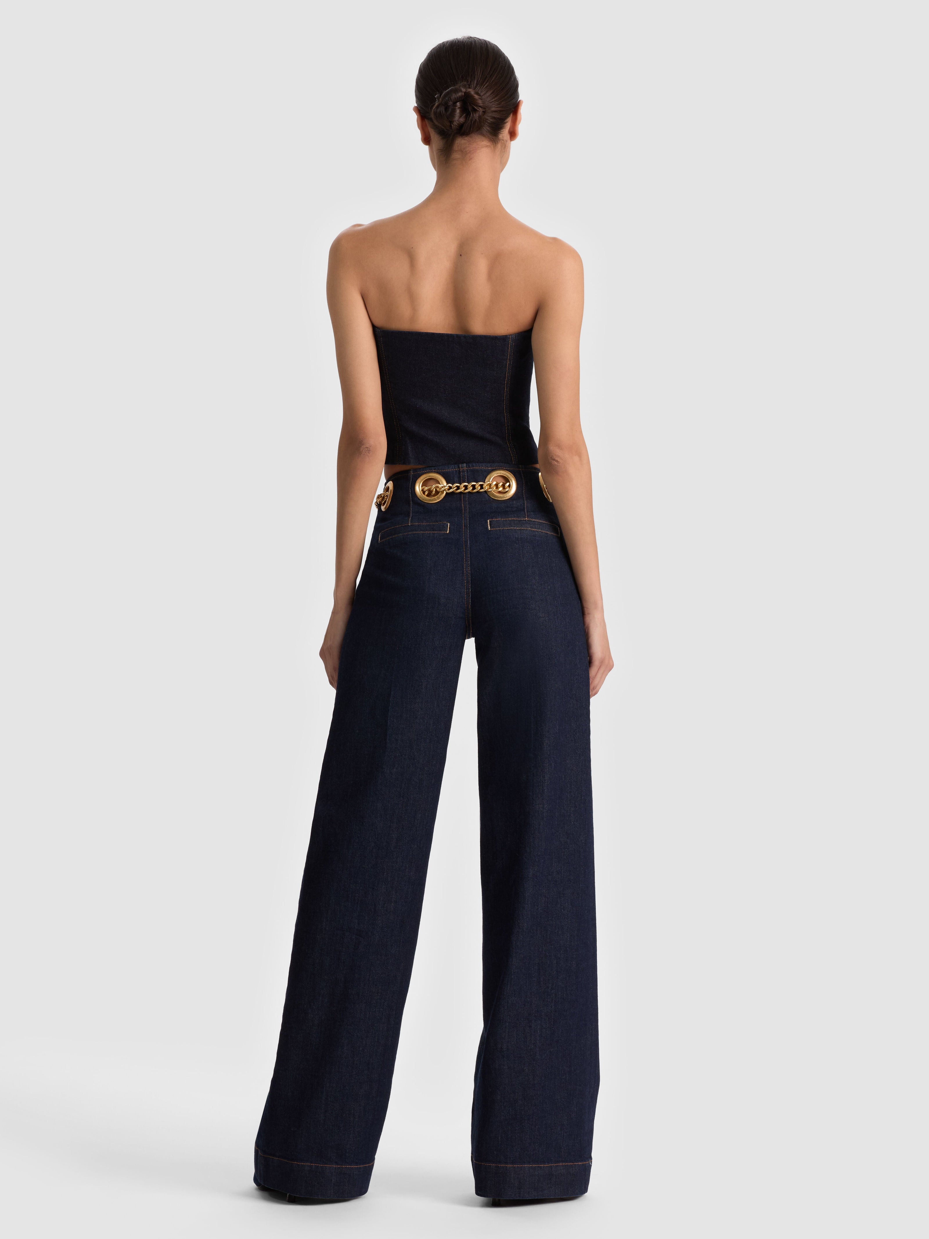 JASPER CHAIN BELT JEAN-DARK RINSE-ALICE + OLIVIA