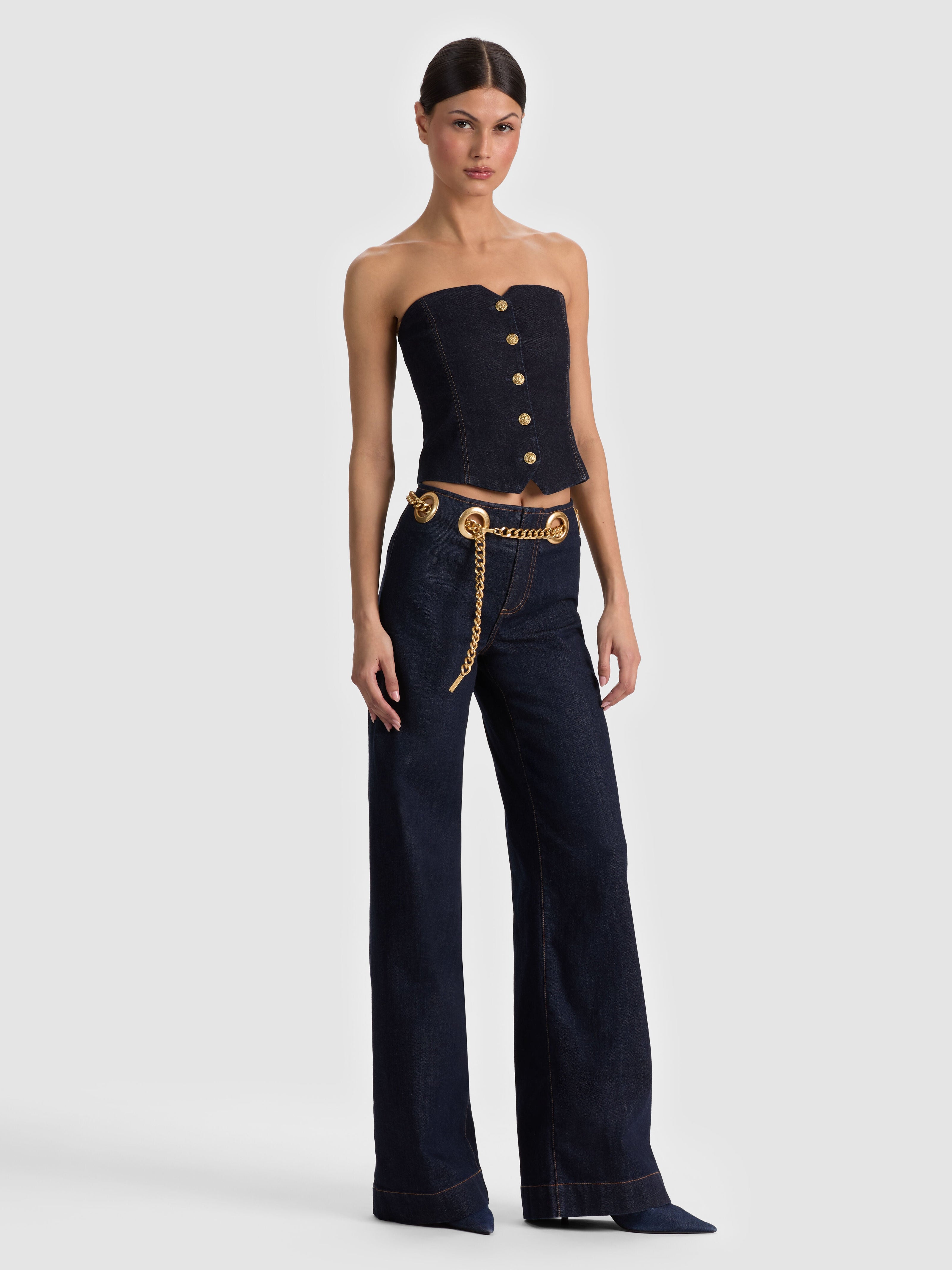 JASPER CHAIN BELT JEAN-DARK RINSE-ALICE + OLIVIA