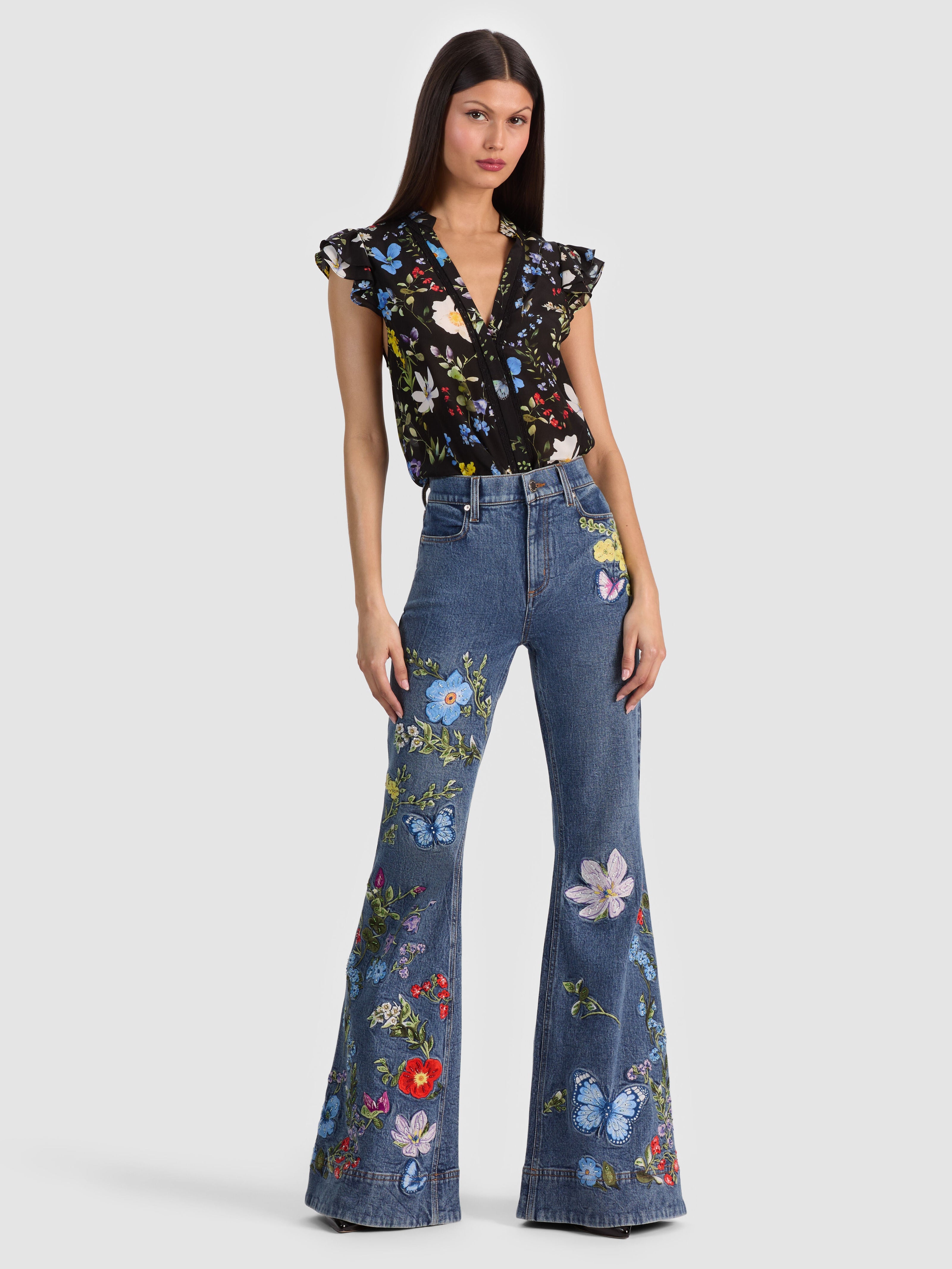 BEAUTIFUL EMBROIDERED JEAN-ALICE + OLIVIA