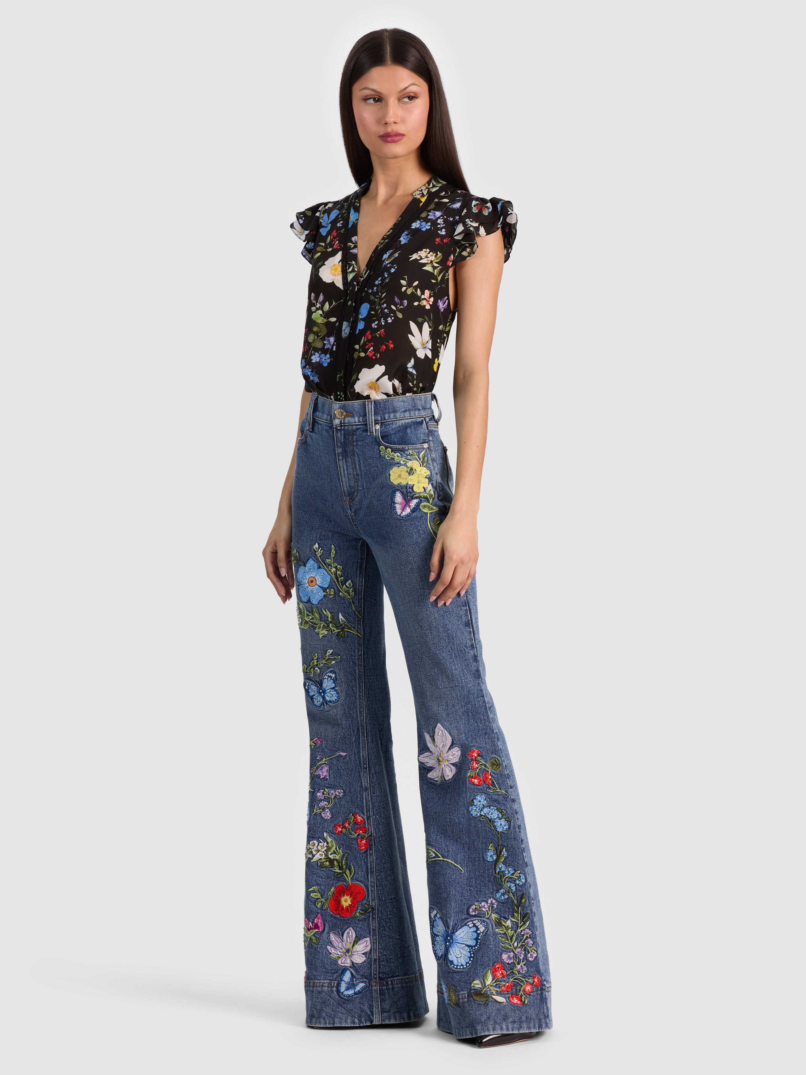 BEAUTIFUL EMBROIDERED JEAN-ALICE + OLIVIA