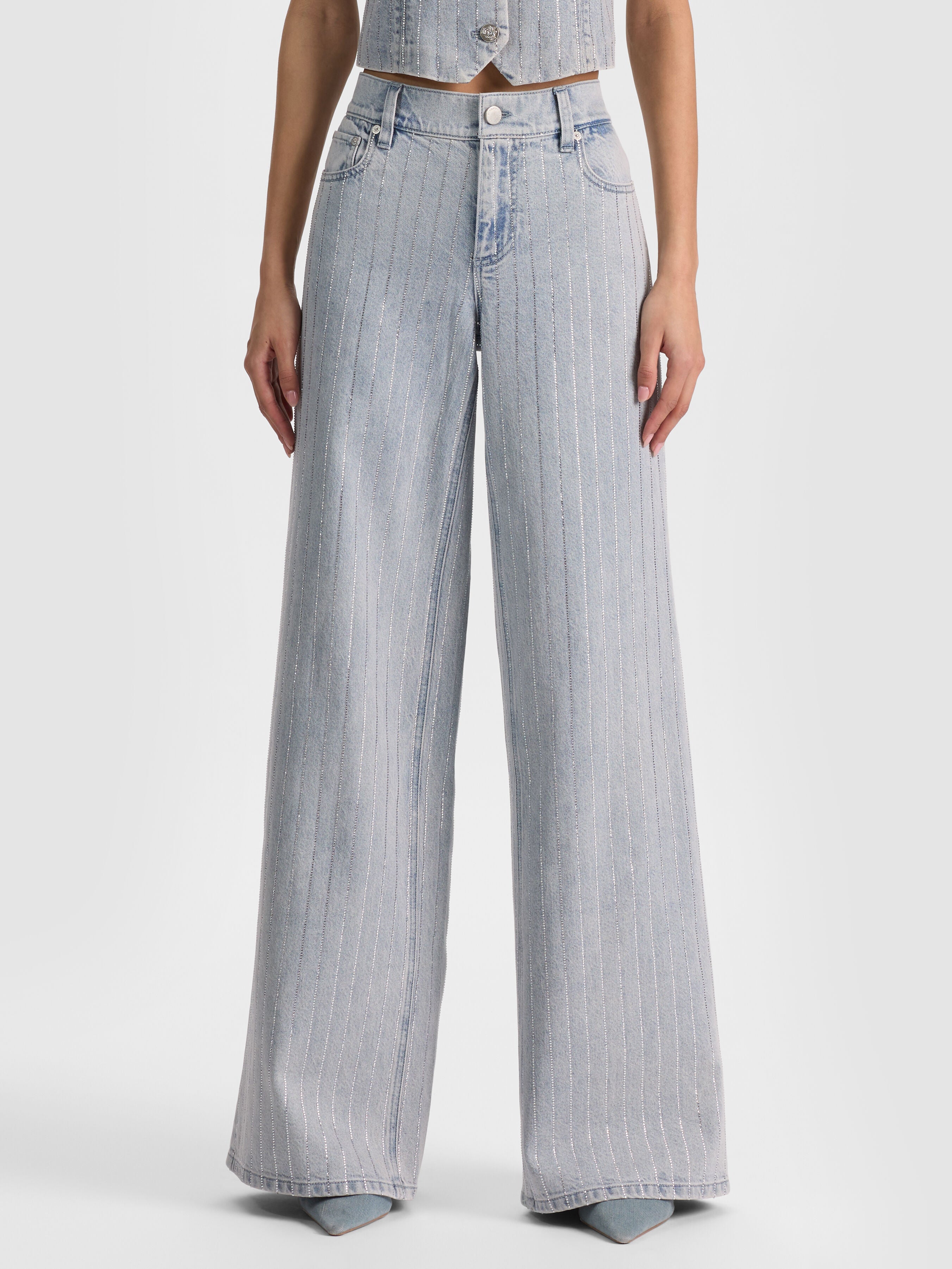 AMAZING EMBELLISHED JEAN-ROCKSTAR BLUE/CLEAR CRYSTAL PI-ALICE + OLIVIA