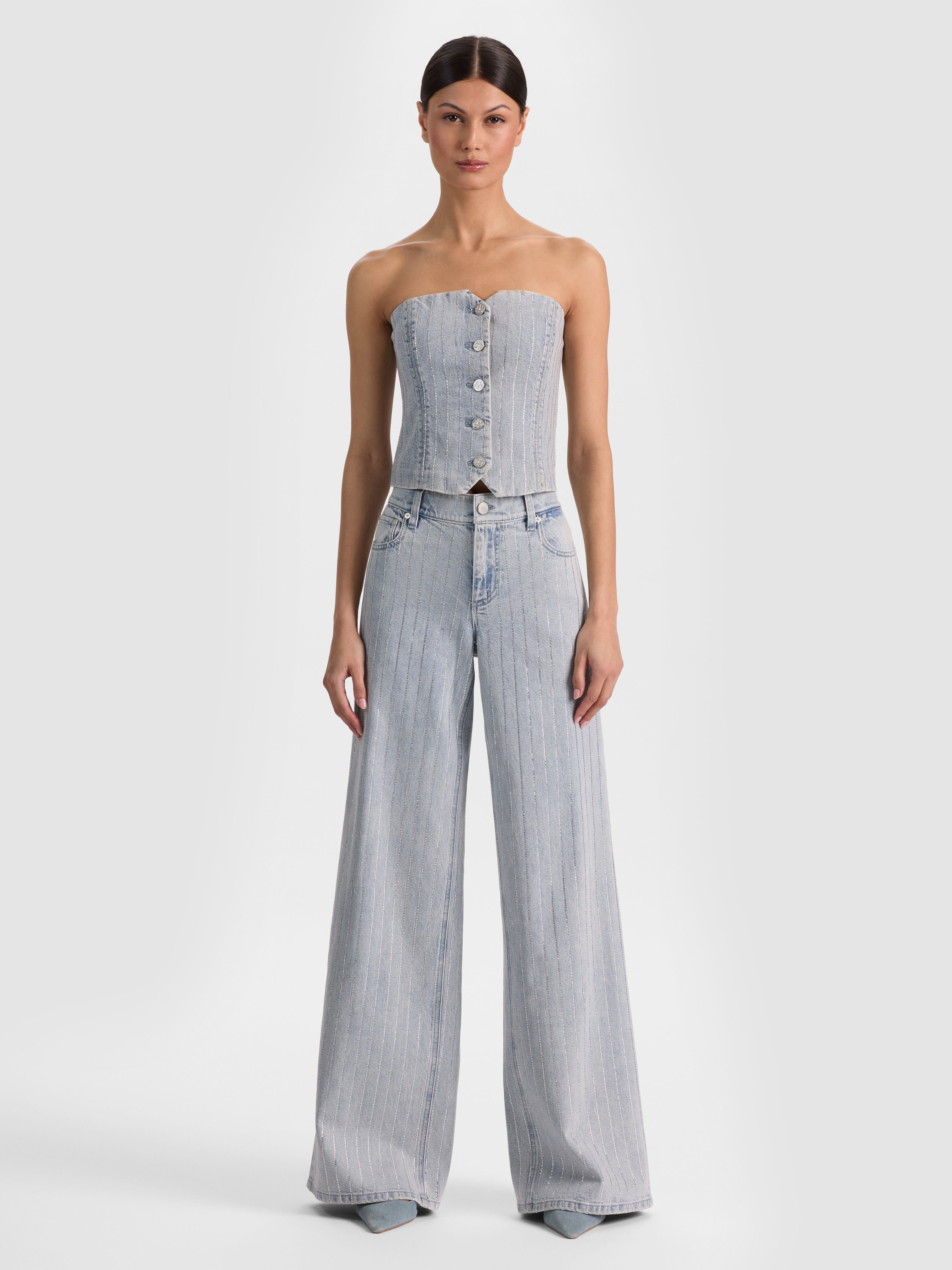 AMAZING EMBELLISHED JEAN-ROCKSTAR BLUE/CLEAR CRYSTAL PI-ALICE + OLIVIA