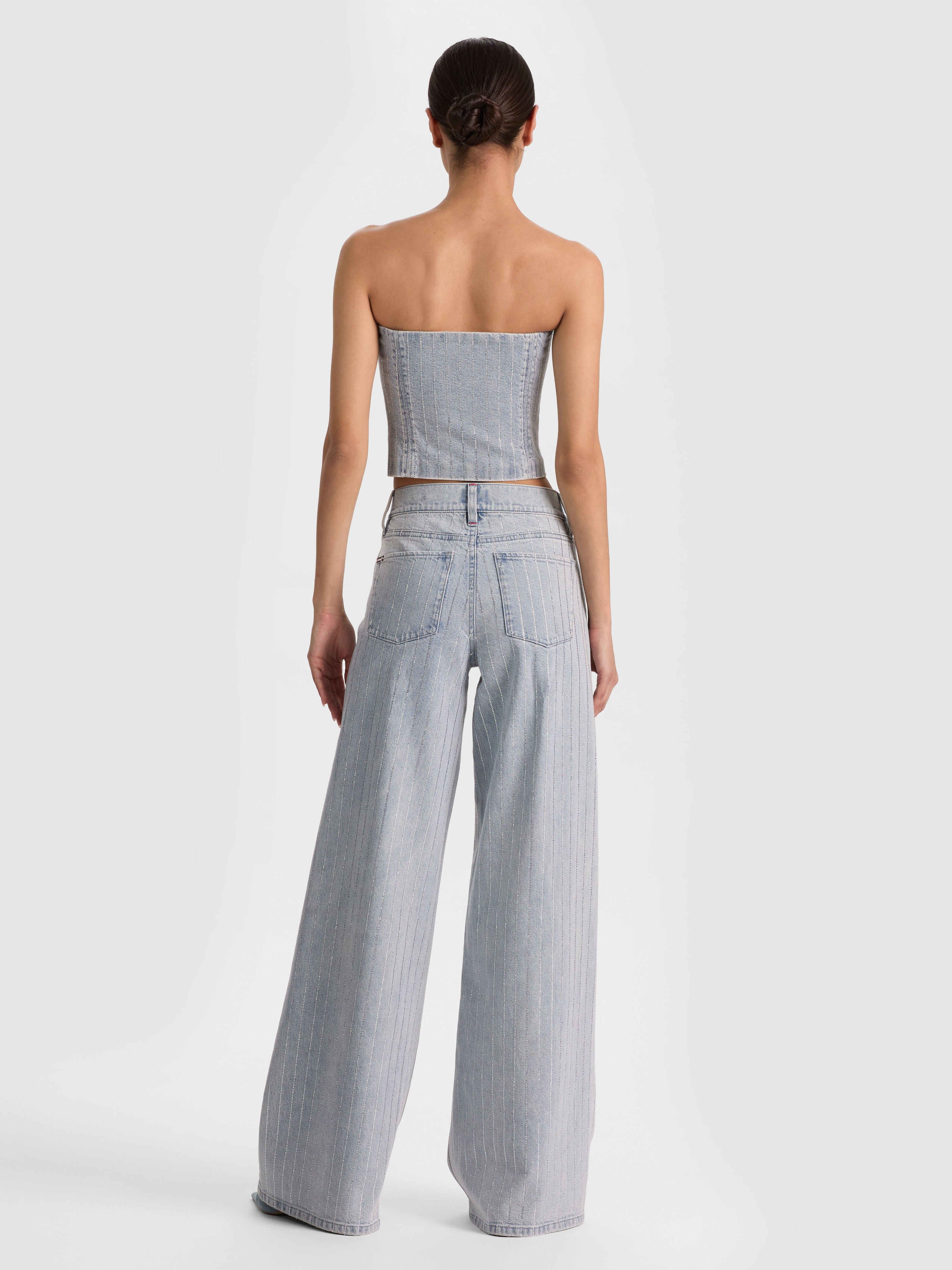 AMAZING EMBELLISHED JEAN-ROCKSTAR BLUE/CLEAR CRYSTAL PI-ALICE + OLIVIA