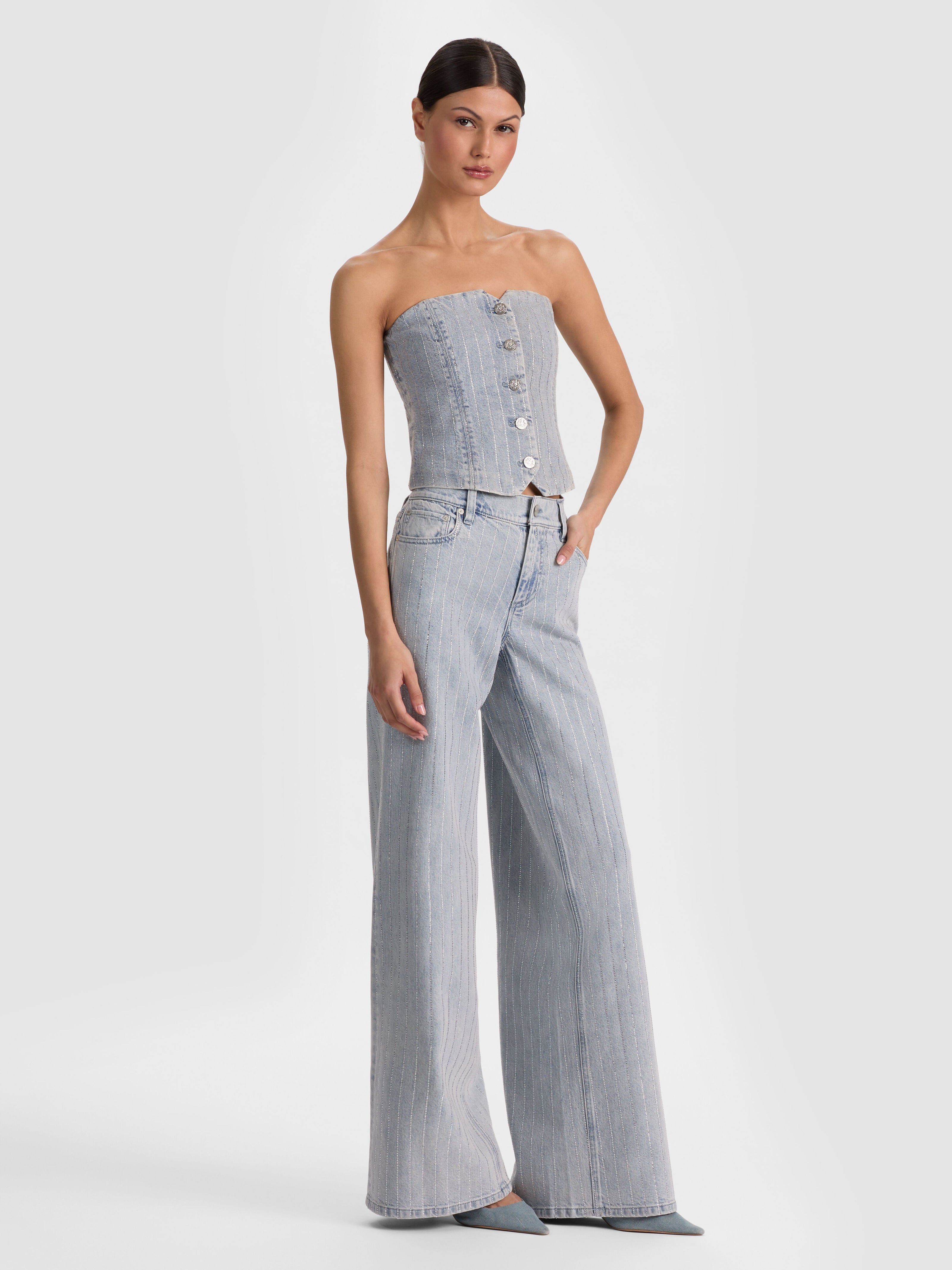 AMAZING EMBELLISHED JEAN-ROCKSTAR BLUE/CLEAR CRYSTAL PI-ALICE + OLIVIA