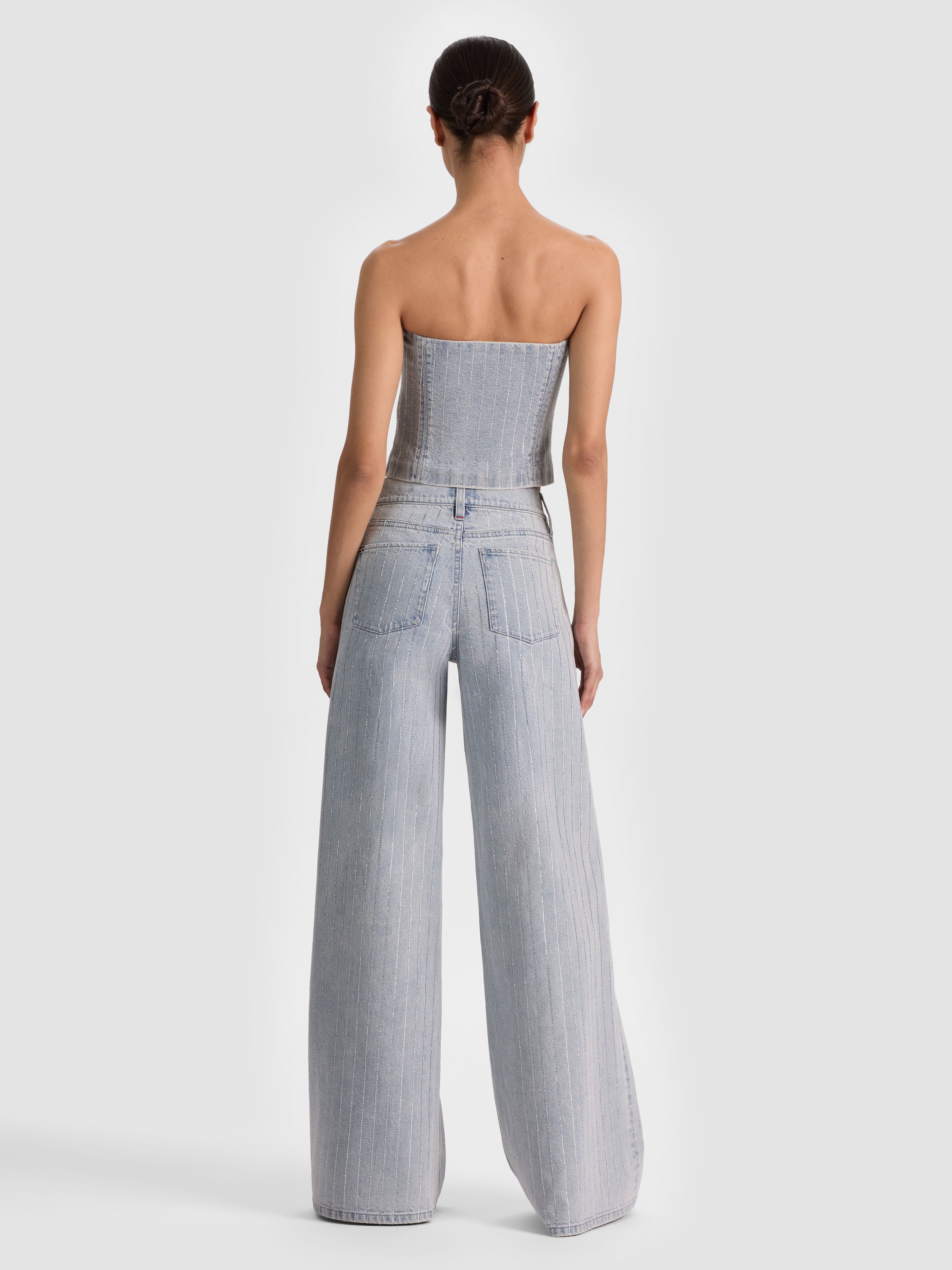 KELCEY STRAPLESS EMBELLISHED DENIM VEST-ALICE + OLIVIA