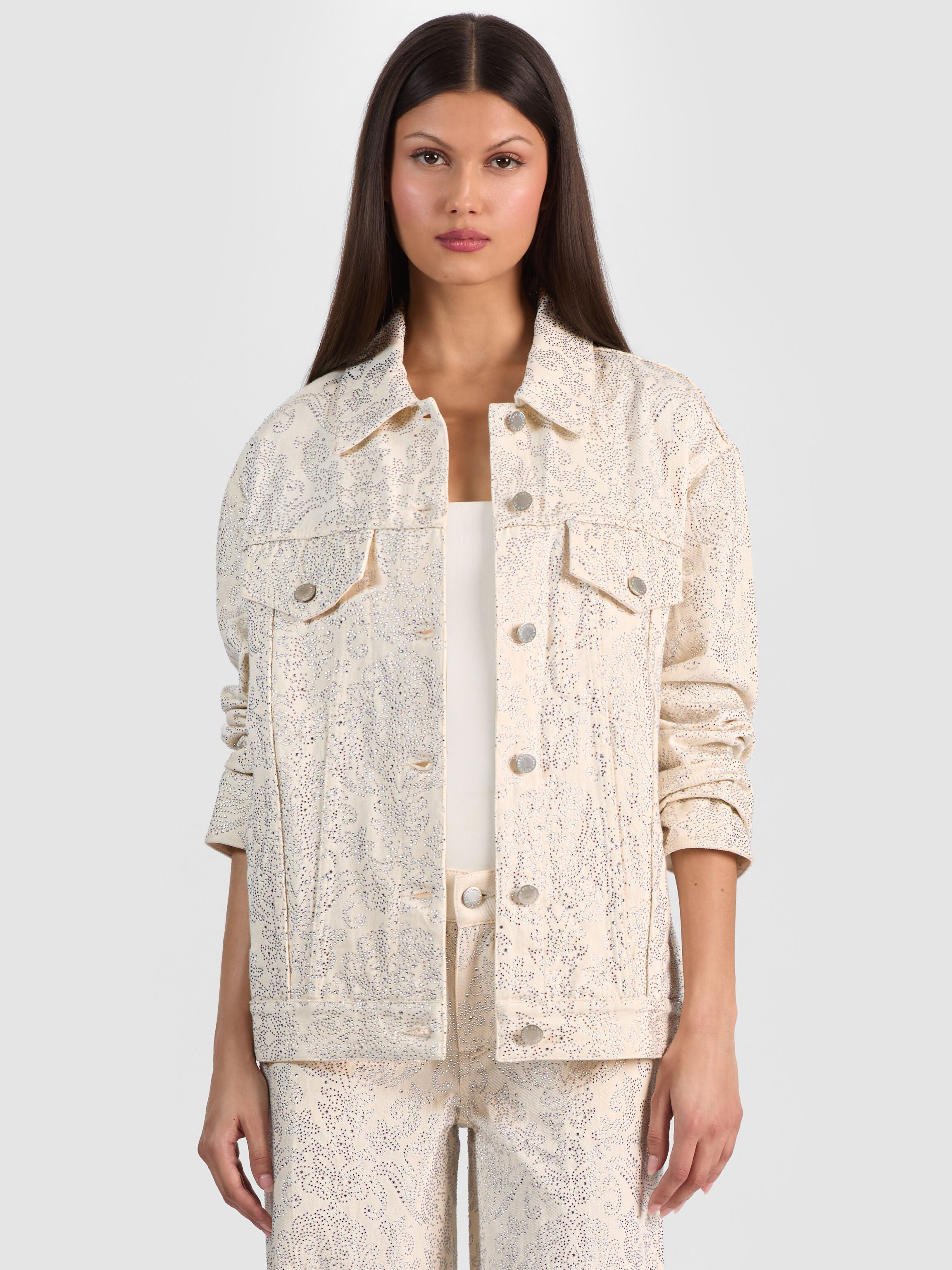 JEFF EMBELLISHED DENIM JACKET-OFF WHITE/MULTI-ALICE + OLIVIA