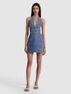 SOLANA BUCKLE DENIM HALTER MINI DRESS-ALICE + OLIVIA