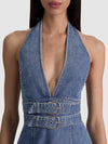 SOLANA BUCKLE DENIM HALTER MINI DRESS-ALICE + OLIVIA