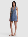 SOLANA BUCKLE DENIM HALTER MINI DRESS-ALICE + OLIVIA