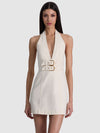 SOLANA BUCKLE DENIM HALTER MINI DRESS-ALICE + OLIVIA