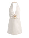 SOLANA BUCKLE DENIM HALTER MINI DRESS-ALICE + OLIVIA