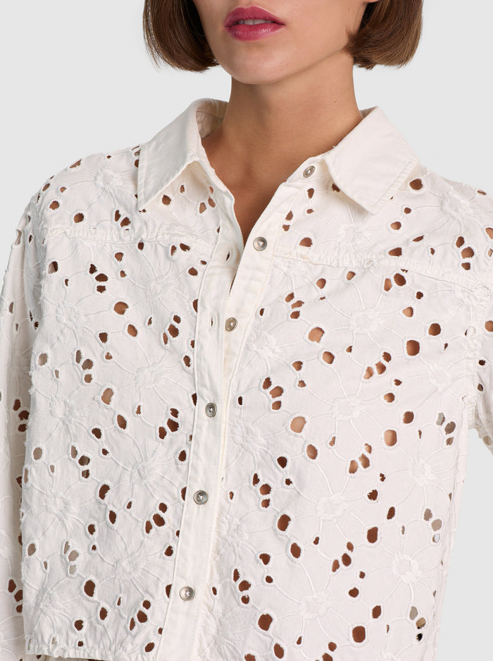 FINELY DENIM BUTTON DOWN-OFF WHITE-ALICE + OLIVIA