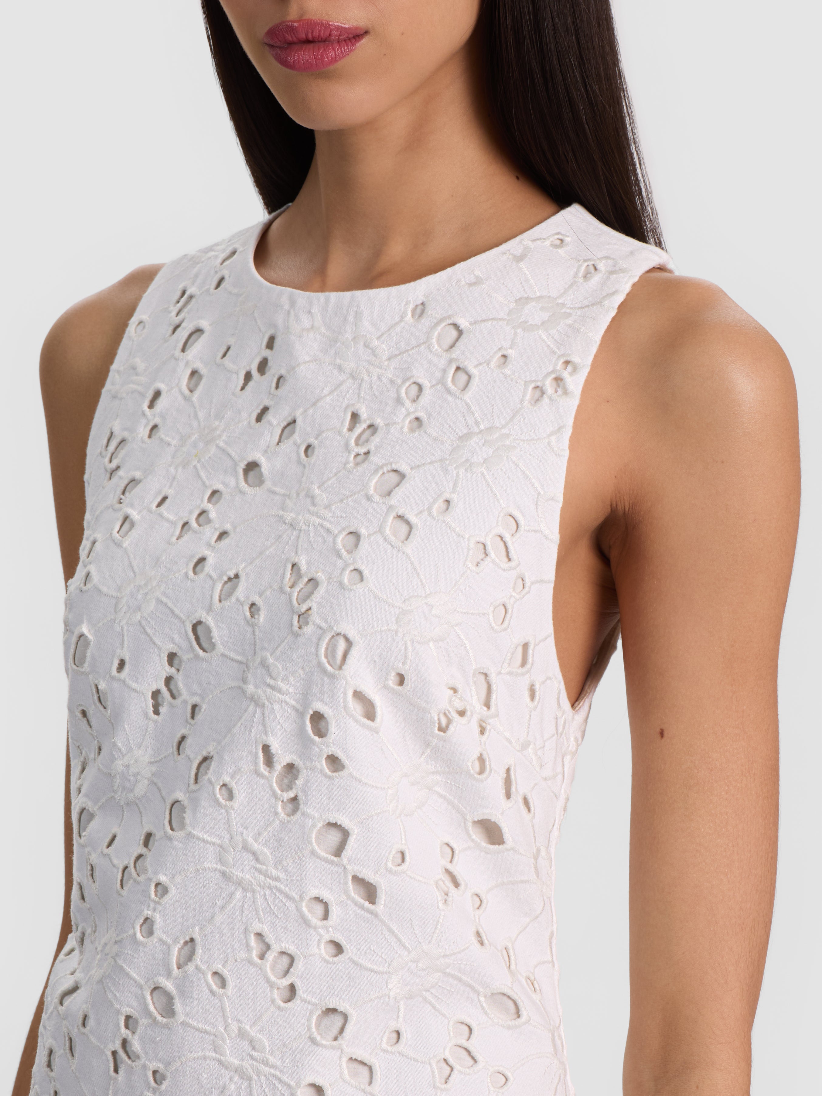 CLYDE LASER-CUT DENIM DRESS-OFF WHITE-ALICE + OLIVIA