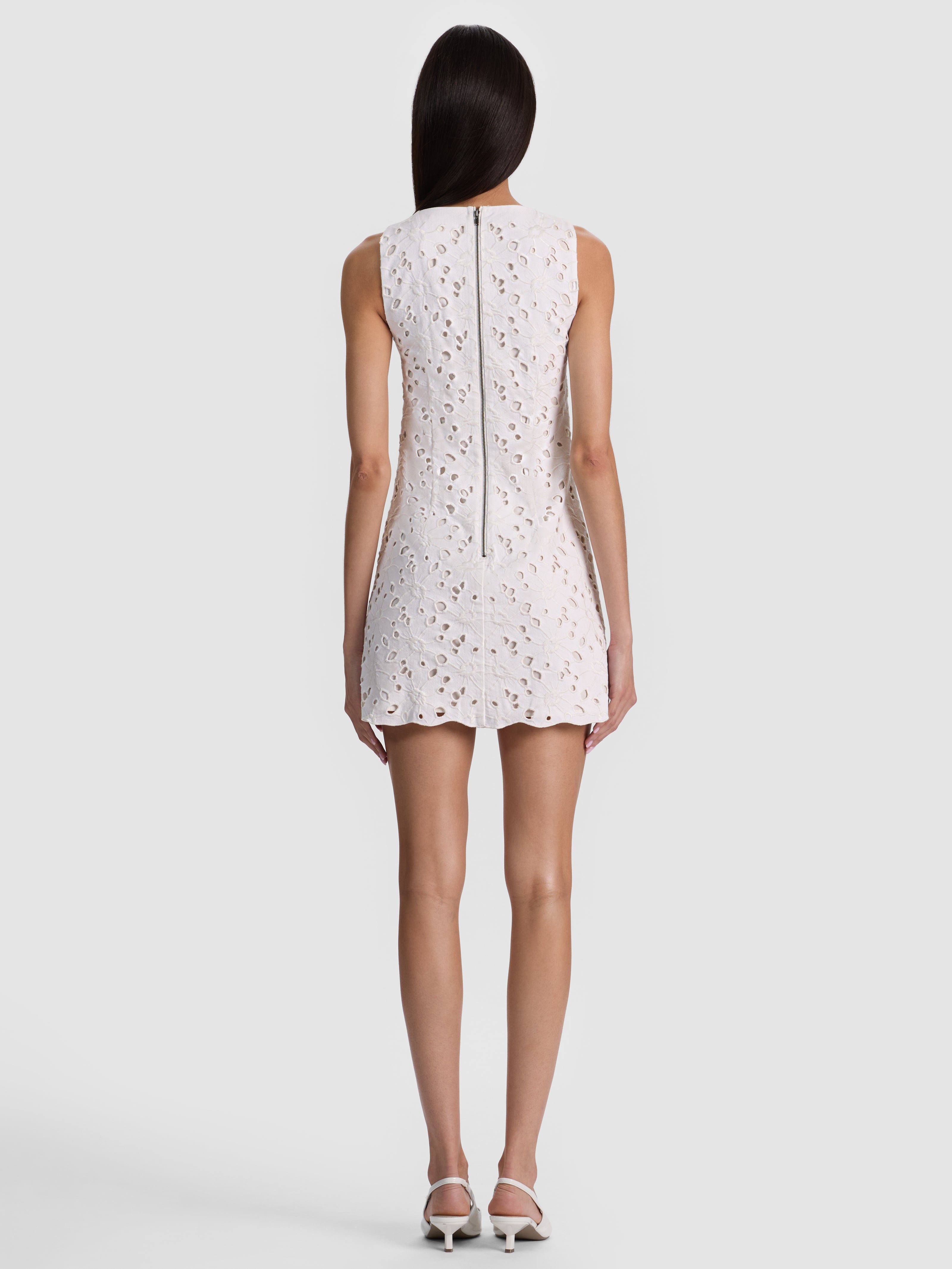 CLYDE LASER-CUT DENIM DRESS-OFF WHITE-ALICE + OLIVIA