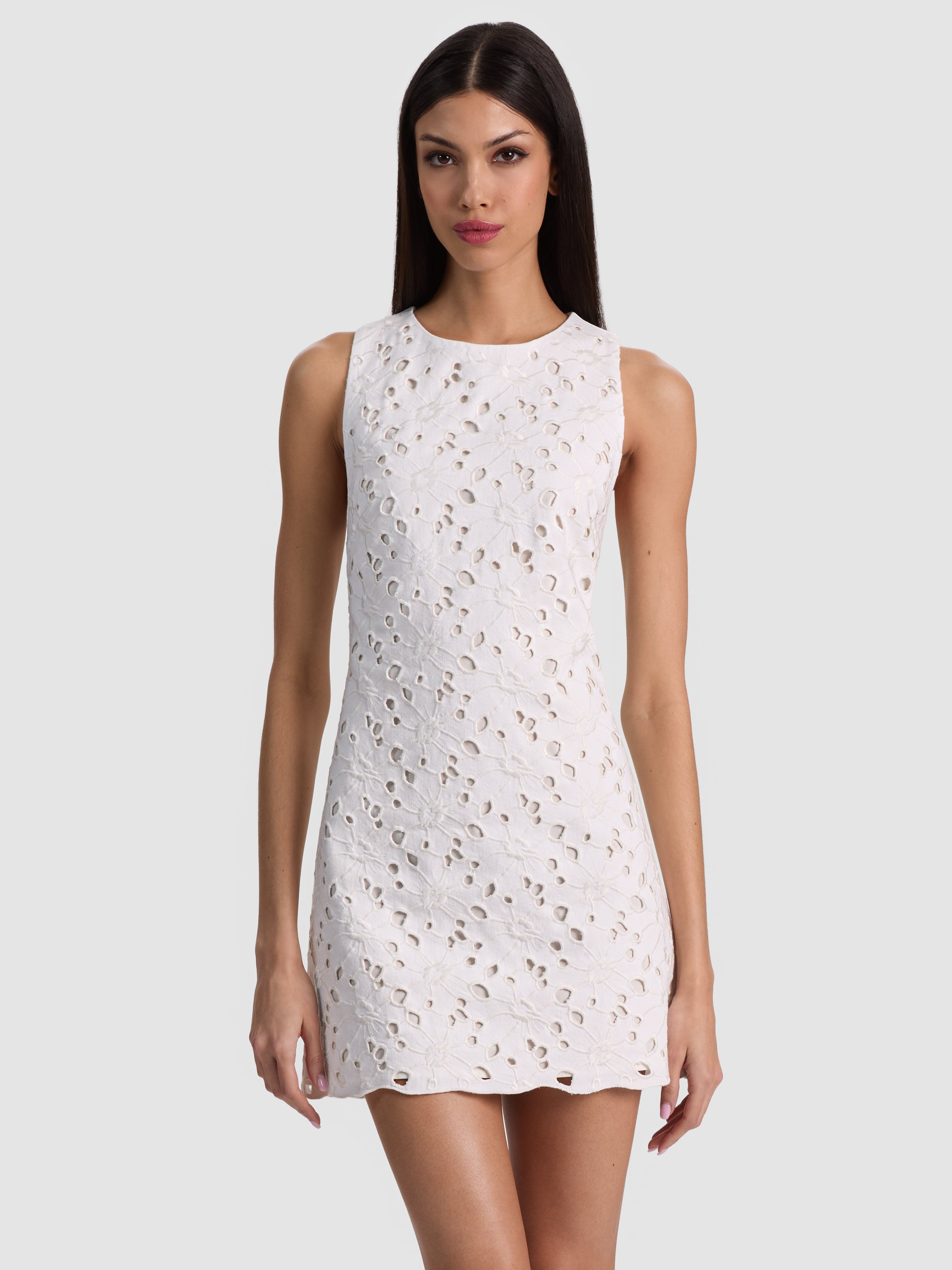 CLYDE LASER-CUT DENIM DRESS-OFF WHITE-ALICE + OLIVIA