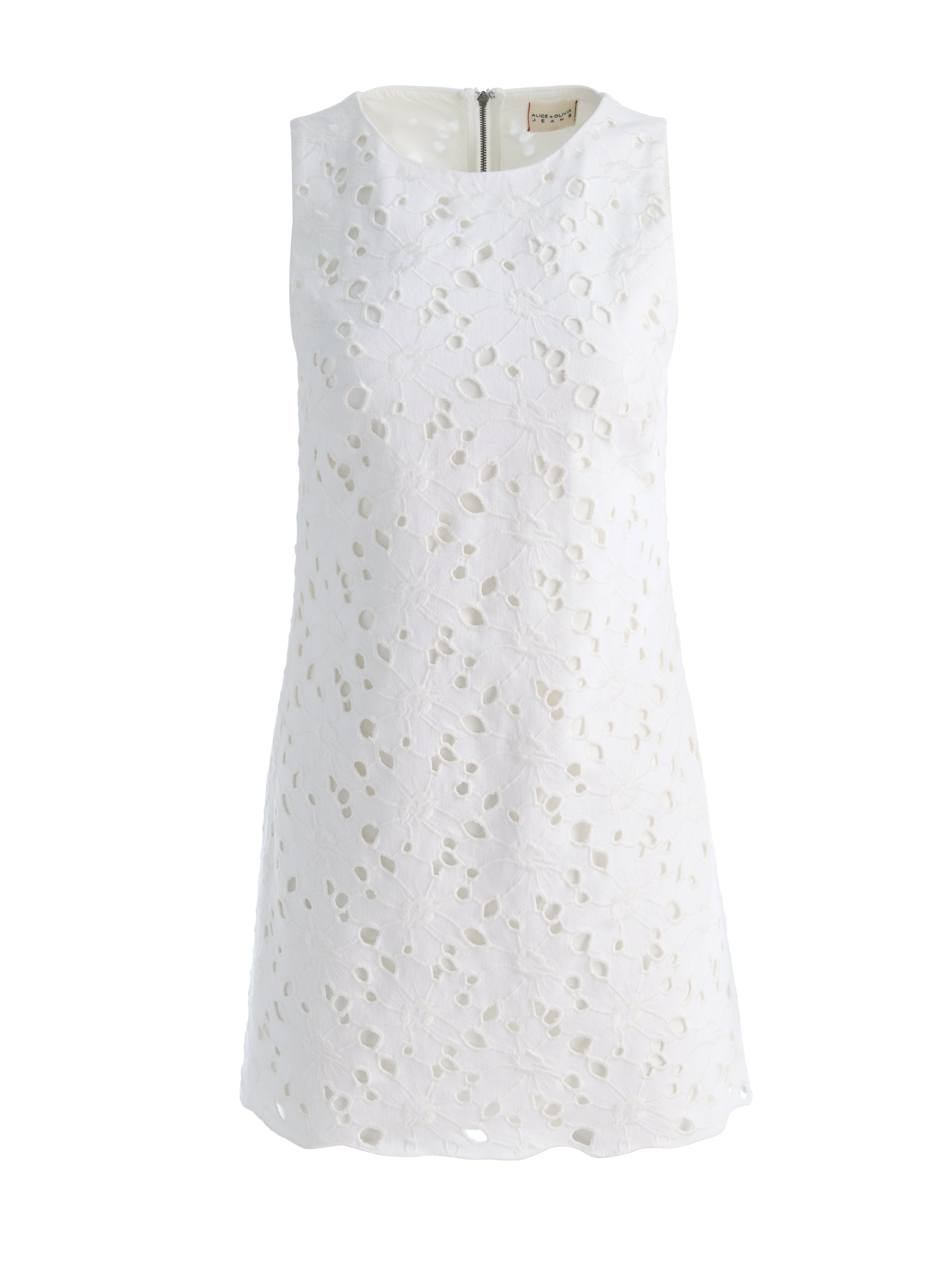 CLYDE LASER-CUT DENIM DRESS-OFF WHITE-ALICE + OLIVIA