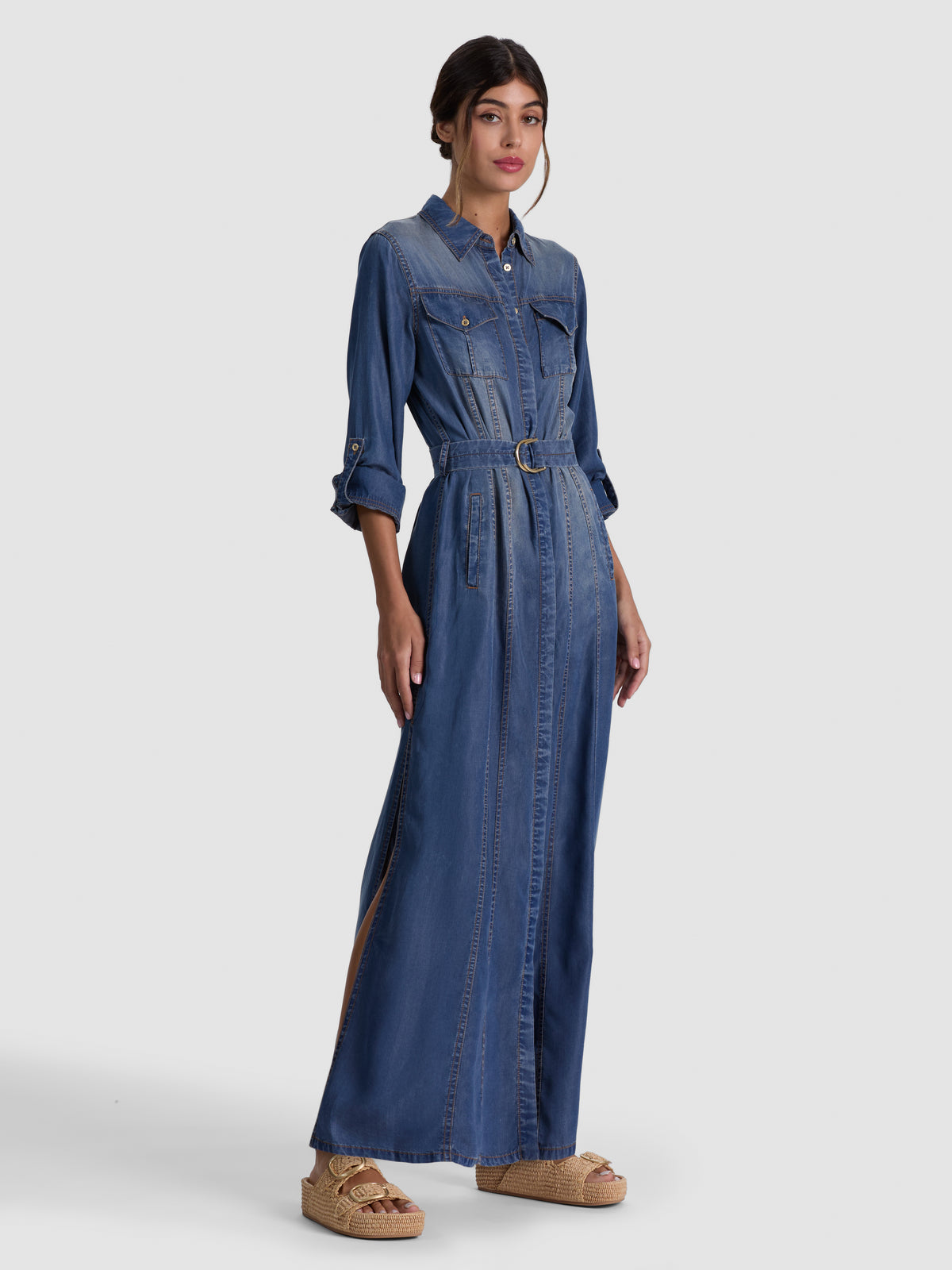 CHASSIDY MAXI DENIM DRESS - FLORENCE VINTAGE BLUE