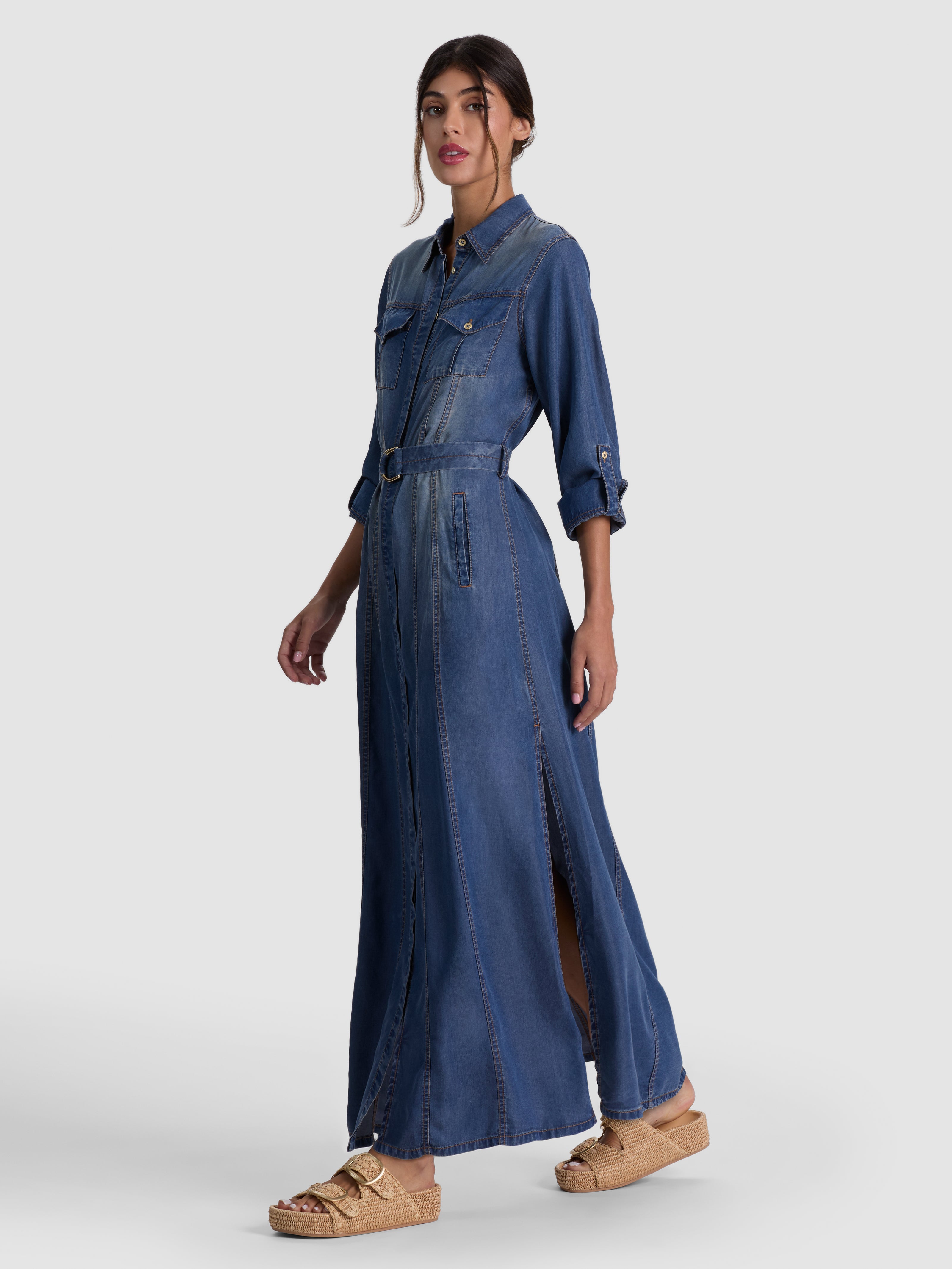 CHASSIDY MAXI DENIM DRESS-FLORENCE VINTAGE BLUE-ALICE + OLIVIA