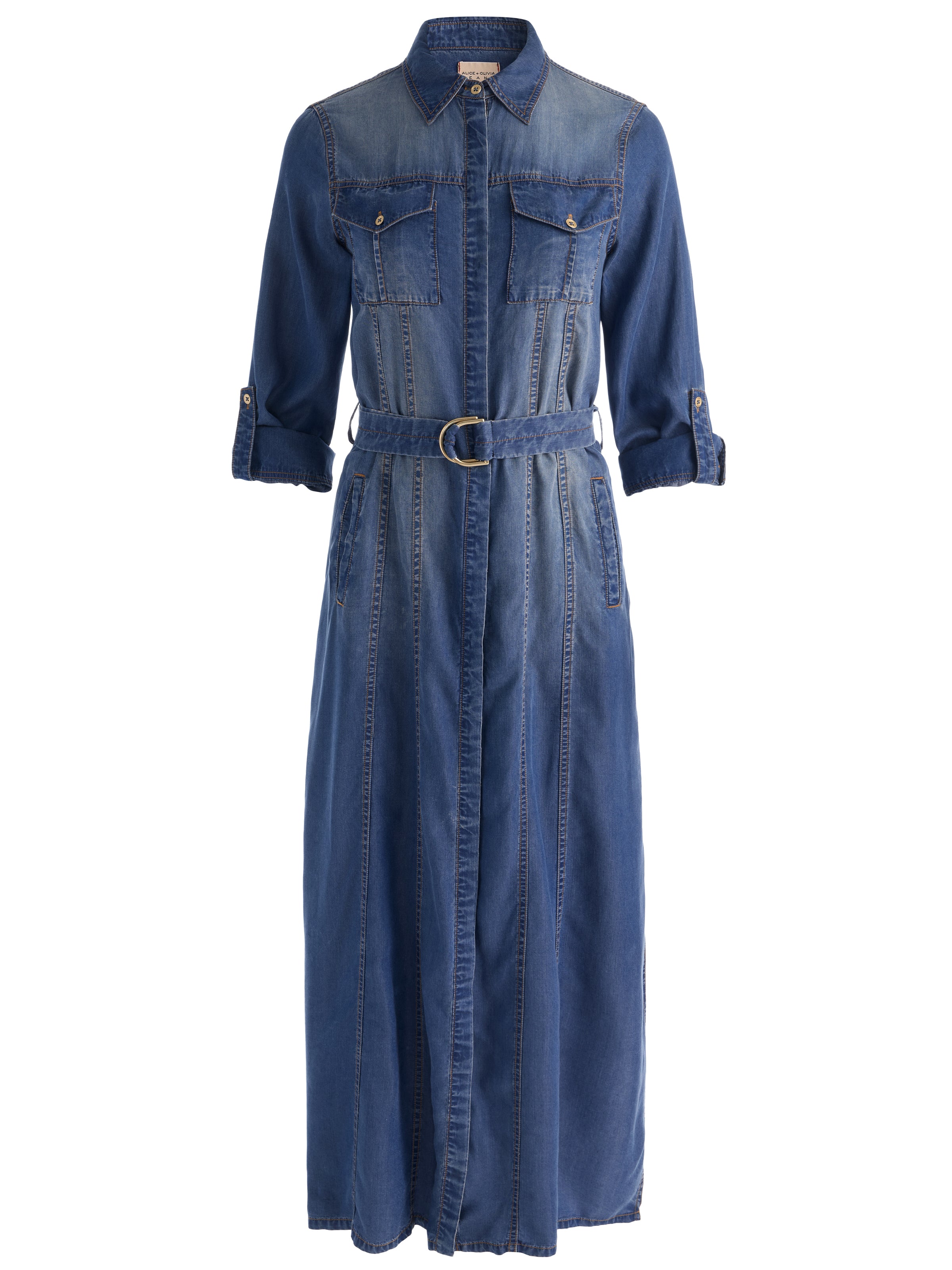 CHASSIDY MAXI DENIM DRESS-FLORENCE VINTAGE BLUE-ALICE + OLIVIA