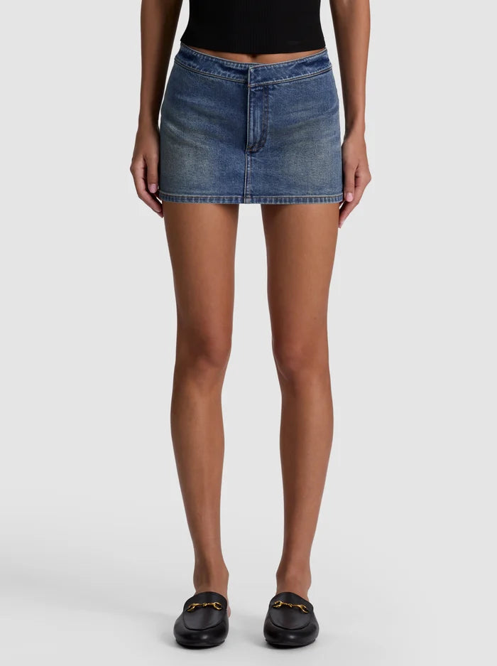 BAYLEY DENIM MINI SKORT-FLORENCE VINTAGE BLUE-ALICE + OLIVIA