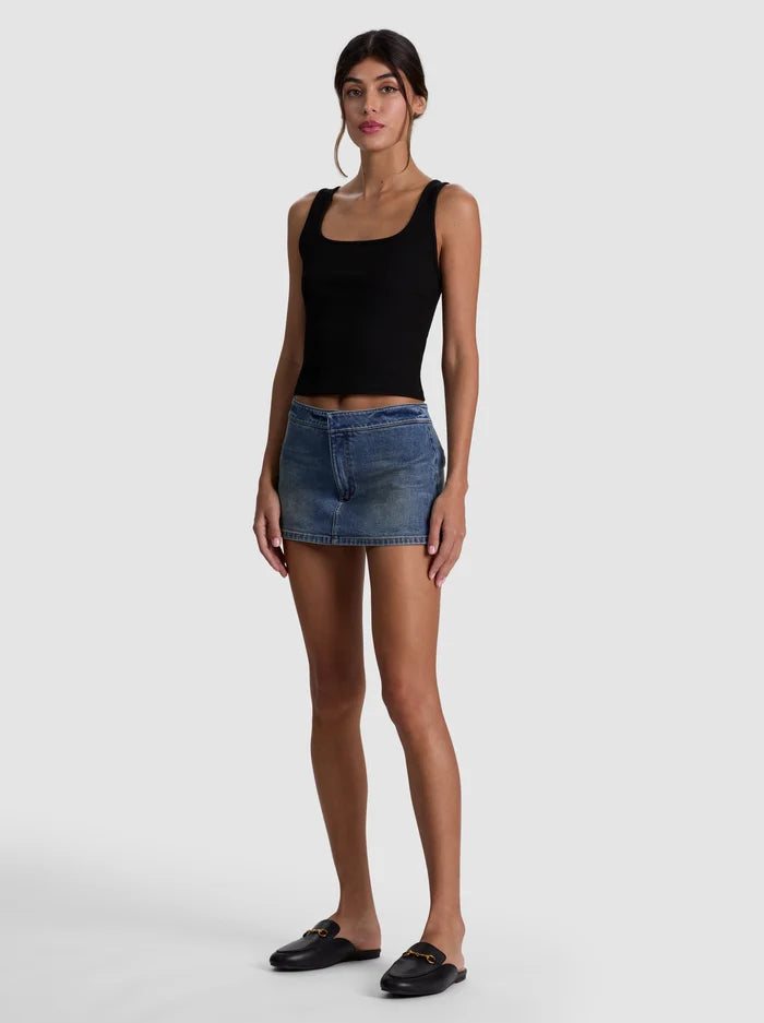 BAYLEY DENIM MINI SKORT-FLORENCE VINTAGE BLUE-ALICE + OLIVIA