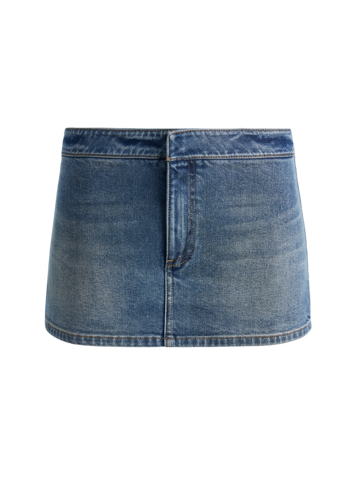BAYLEY DENIM MINI SKORT-FLORENCE VINTAGE BLUE-ALICE + OLIVIA