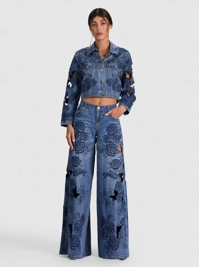 SIDNEY LR EMBR CUTOUT ULTRA BAGGY JEAN-ALICE + OLIVIA