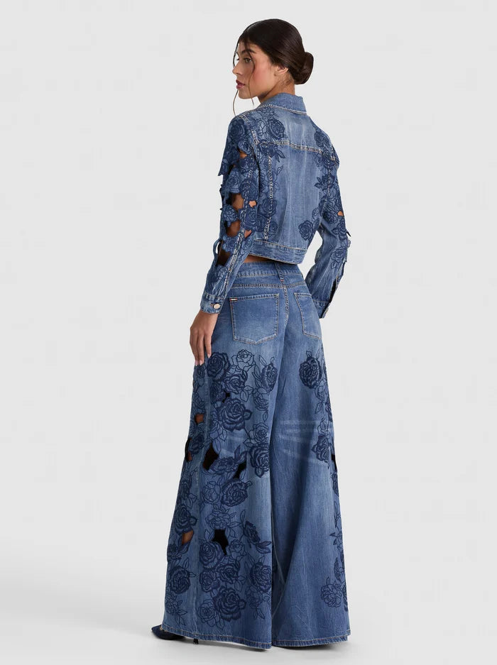 SIDNEY LR EMBR CUTOUT ULTRA BAGGY JEAN-ALICE + OLIVIA