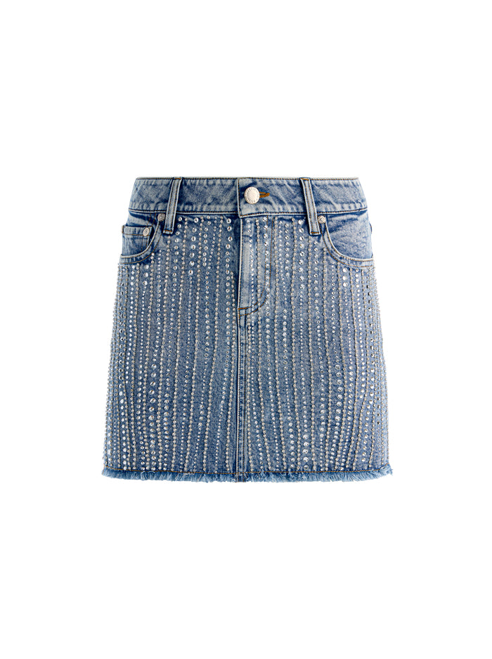 KIERA LR EMBELL DENIM ALINE MINI SKIRT-ALICE + OLIVIA