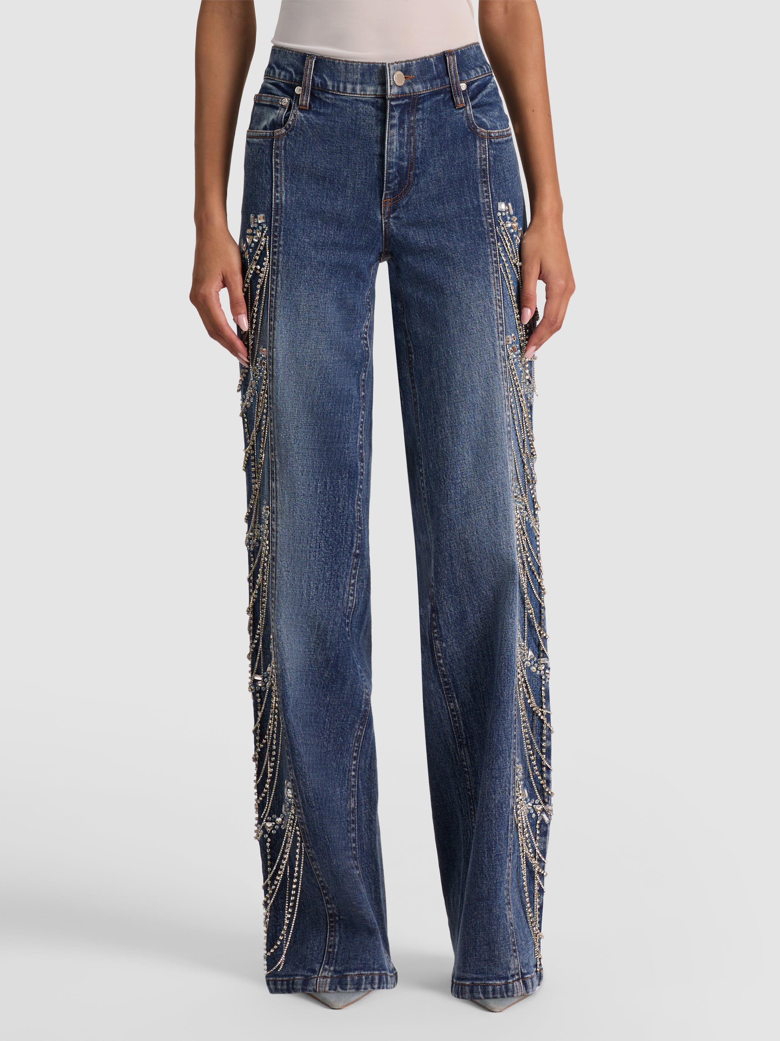 ROXIE LR EMBELL JEAN W CF SEAM-ALICE + OLIVIA