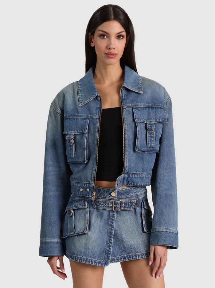 LEROY CROPPED DENIM AVIATOR JACKET-FLORENCE VINTAGE BLUE-ALICE + OLIVIA