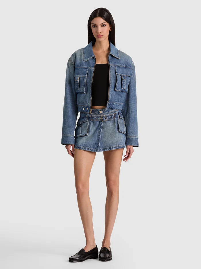 LEROY CROPPED DENIM AVIATOR JACKET-FLORENCE VINTAGE BLUE-ALICE + OLIVIA