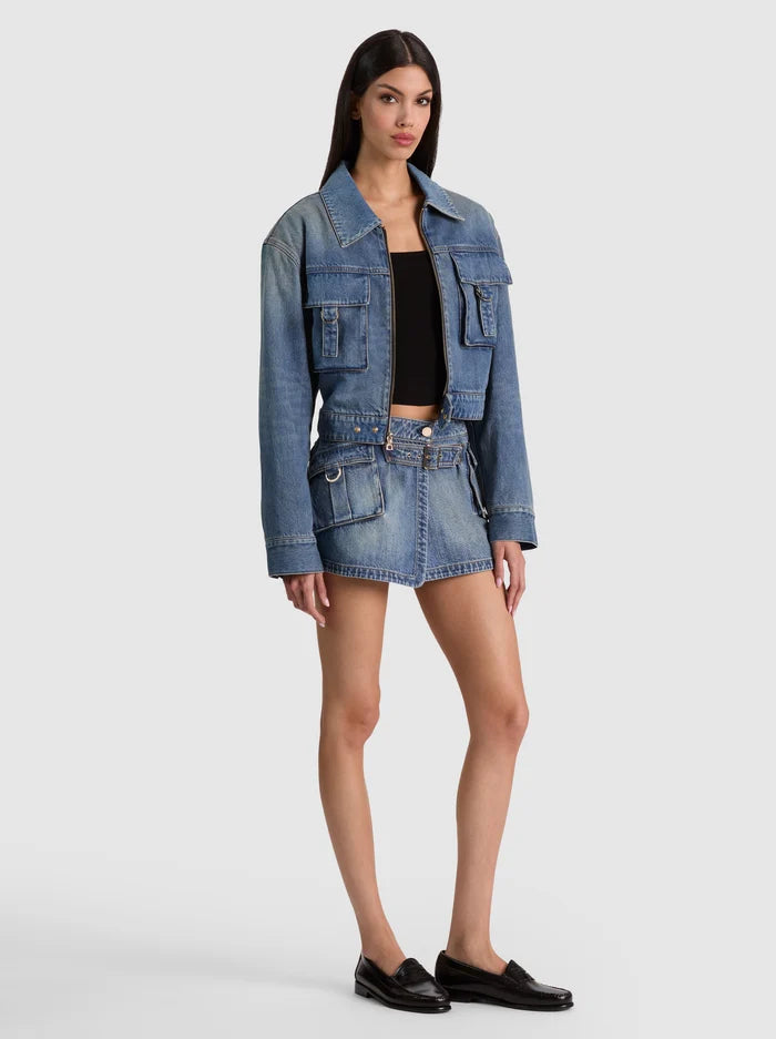 LEROY CROPPED DENIM AVIATOR JACKET-FLORENCE VINTAGE BLUE-ALICE + OLIVIA