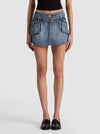 BRANDY LR DENIM CARGO MINI SKIRT-FLORENCE VINTAGE BLUE-ALICE + OLIVIA