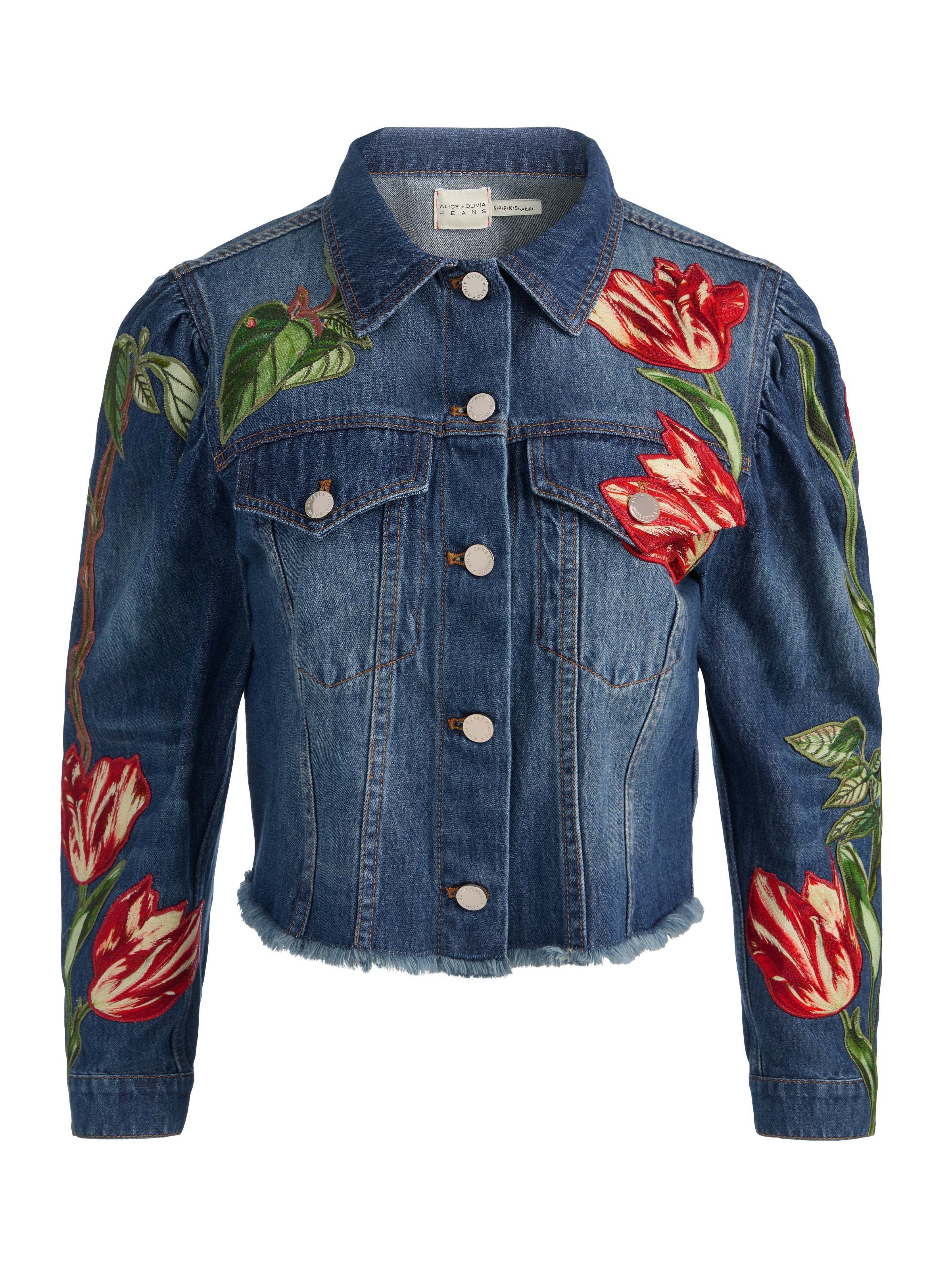 ELIJAH EMBROIDERED DENIM JACKET- FREYJA BLUE/SOFT TULIP-ALICE + OLIVIA